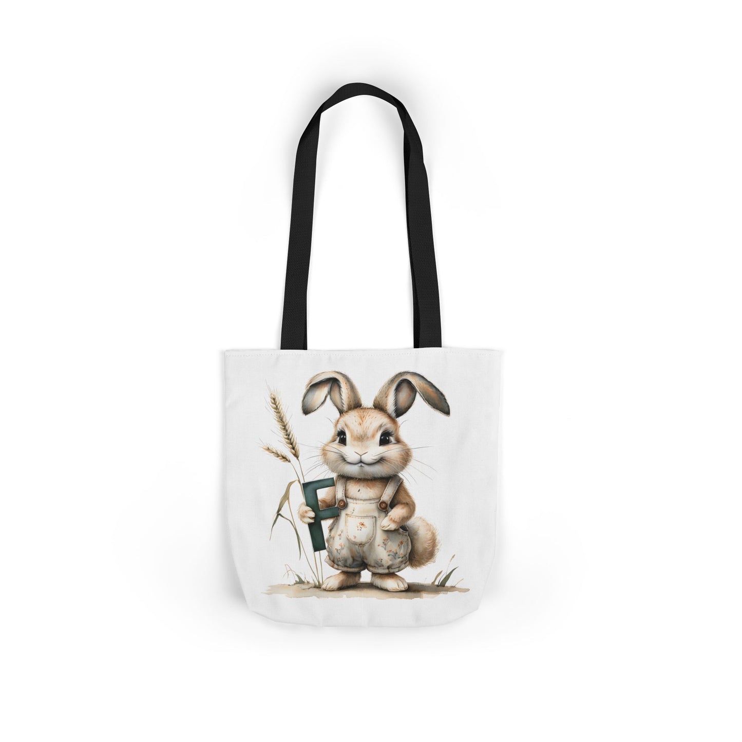 Charming Letter F Rabbit Canvas Tote Bag, Perfect for Easter, Gardening, Eco-Friendly Shopping, Cute Animal Lover Gift