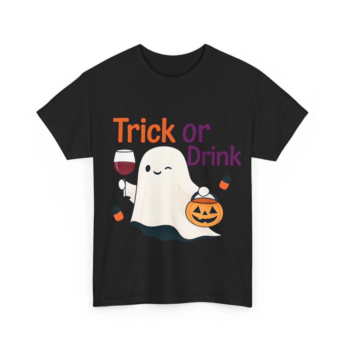Halloween Ghost Tee, Fun Unisex Tee, Trick or Drink T-Shirt, Casual Halloween Apparel, Spooky Season Gift, Seasonal Humor Shirt