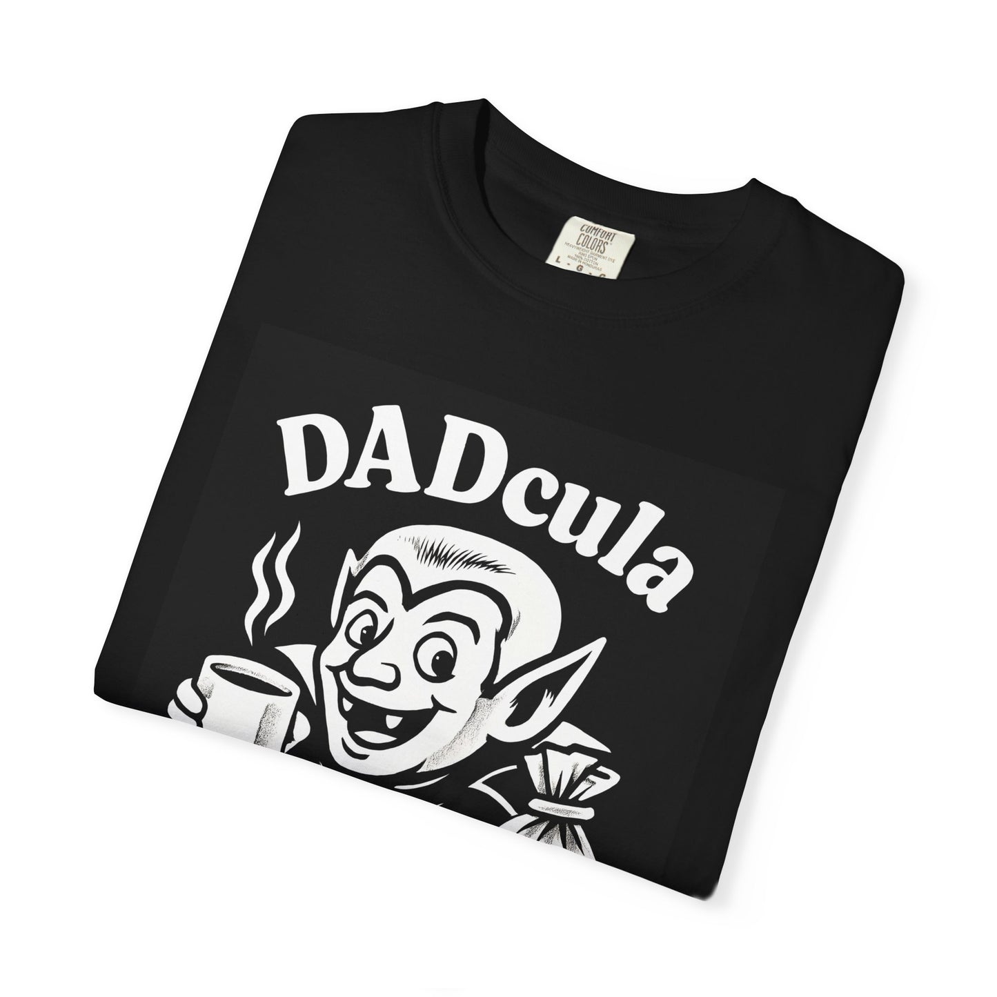DADcula Coffee & Lollies T-Shirt - Funny Halloween Gift, Unisex Tee, Great for Dads, Coffee Lovers, Spooky Season