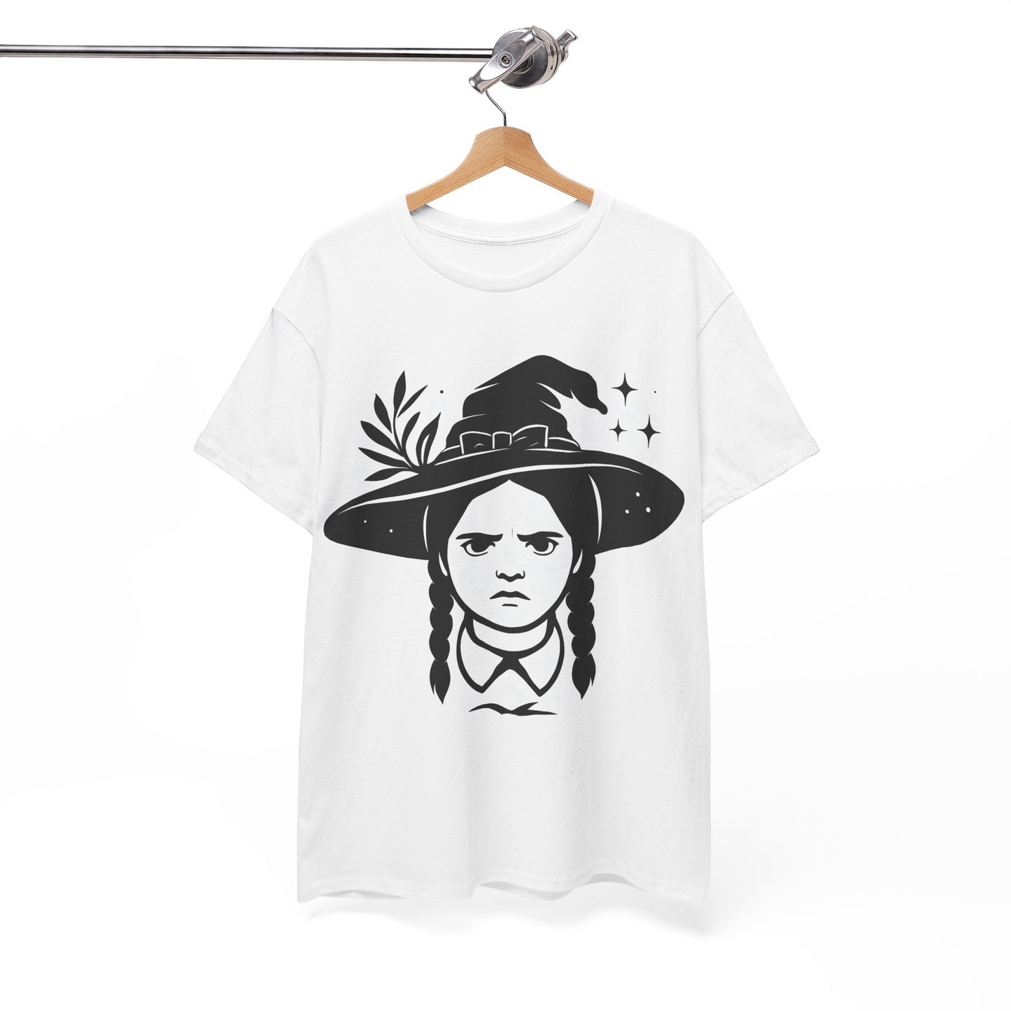 Wednesday-Inspired Unisex Heavy Cotton Tee, Witchy Charm Shirt, Halloween Apparel, Alternative Fashion, Gift for Fans, Casual Wear