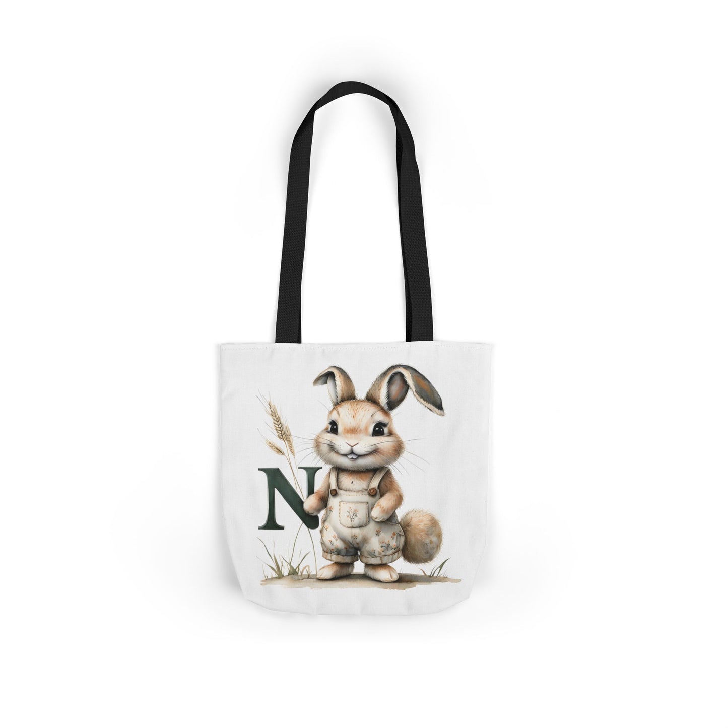 Adorable Letter N Bunny Canvas Tote Bag, Eco-Friendly Shopping Bag, Easter Gift, Cute Animal Tote, Custom Rabbit Bag, Nursery