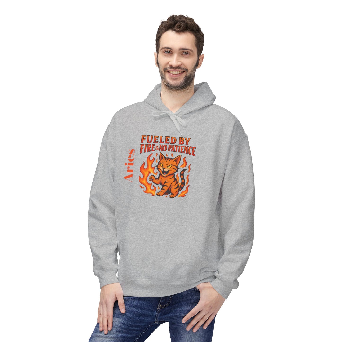 Aries Cat Fire Vibe Hoodie, Astrology Sweatshirt, Custom Zodiac Gift, Unisex Pullover, Birthday Celebration, Astrology Lover Hoodie