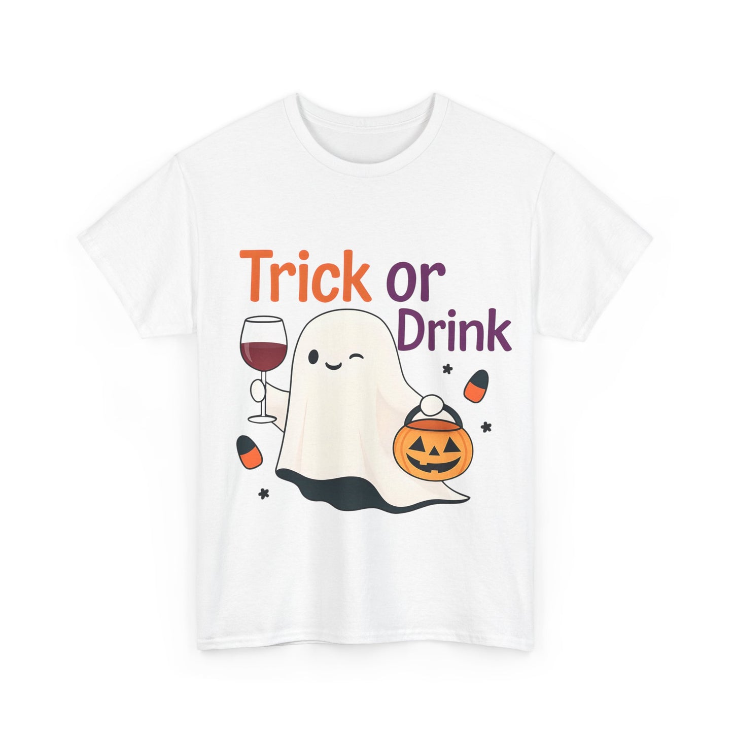 Halloween Ghost Tee, Fun Unisex Tee, Trick or Drink T-Shirt, Casual Halloween Apparel, Spooky Season Gift, Seasonal Humor Shirt