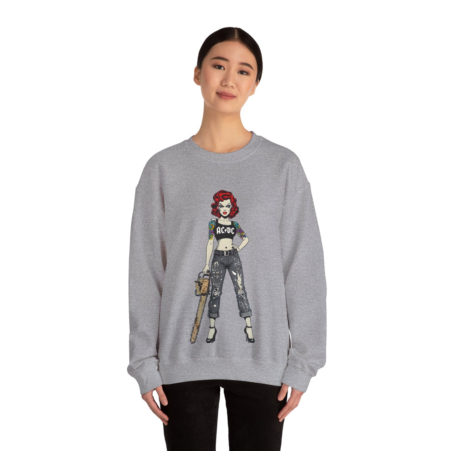 AC/DC Inspired Unisex Heavy Blend™ Comic Style, Rock Band Graphic, Music Lover Gift, Graphic Crewneck, Pop Art Print, Retro Sweatshirt