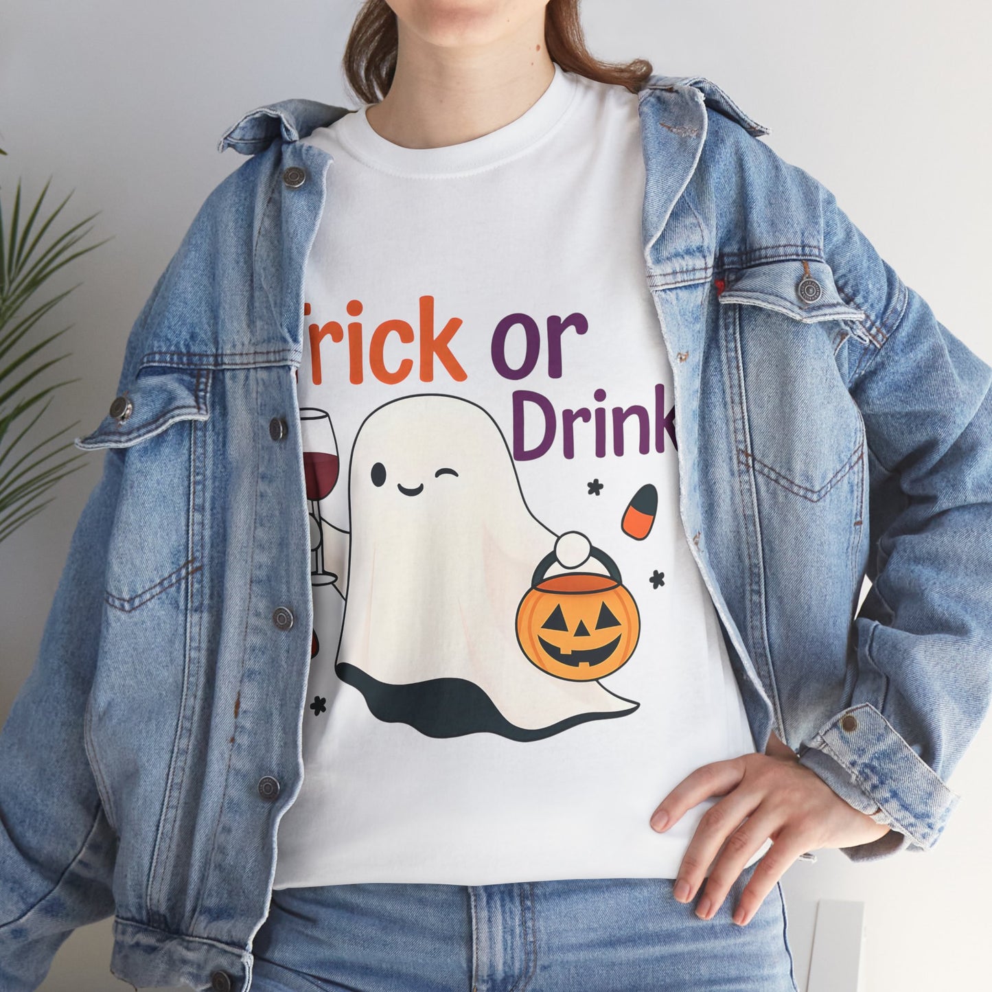 Halloween Ghost Tee, Fun Unisex Tee, Trick or Drink T-Shirt, Casual Halloween Apparel, Spooky Season Gift, Seasonal Humor Shirt