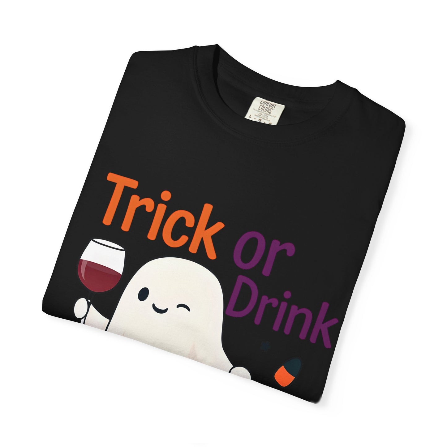 Halloween Ghost T-Shirt, Trick or Drink, Unisex Casual Tee, Fall Apparel, Spooky Party Shirt, Autumn Outfit