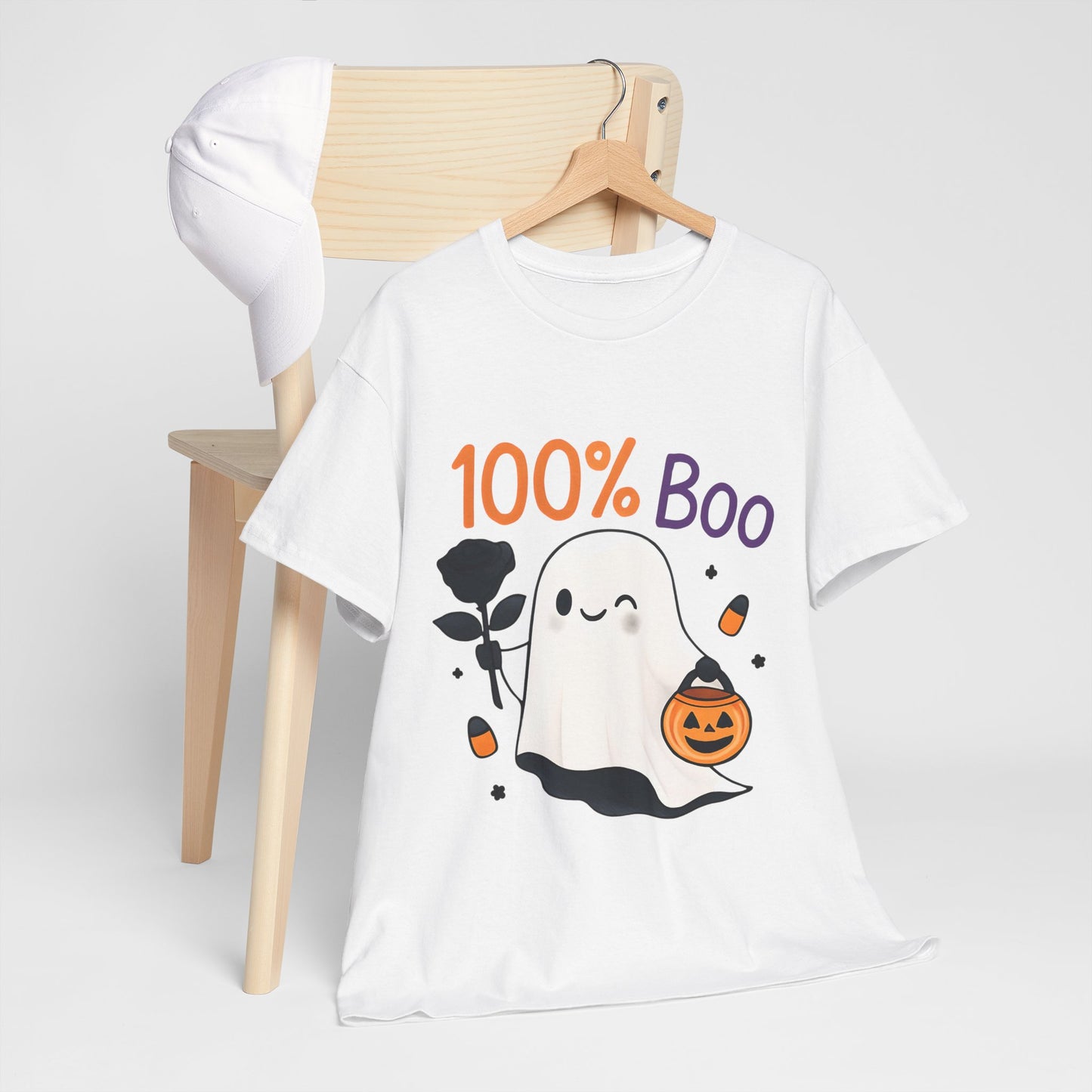 100% Boo Ghost Tee | Unisex Heavy Cotton Tee, Halloween Shirt, Casual Wear, Gift for Ghost Lovers, Cute Halloween Apparel