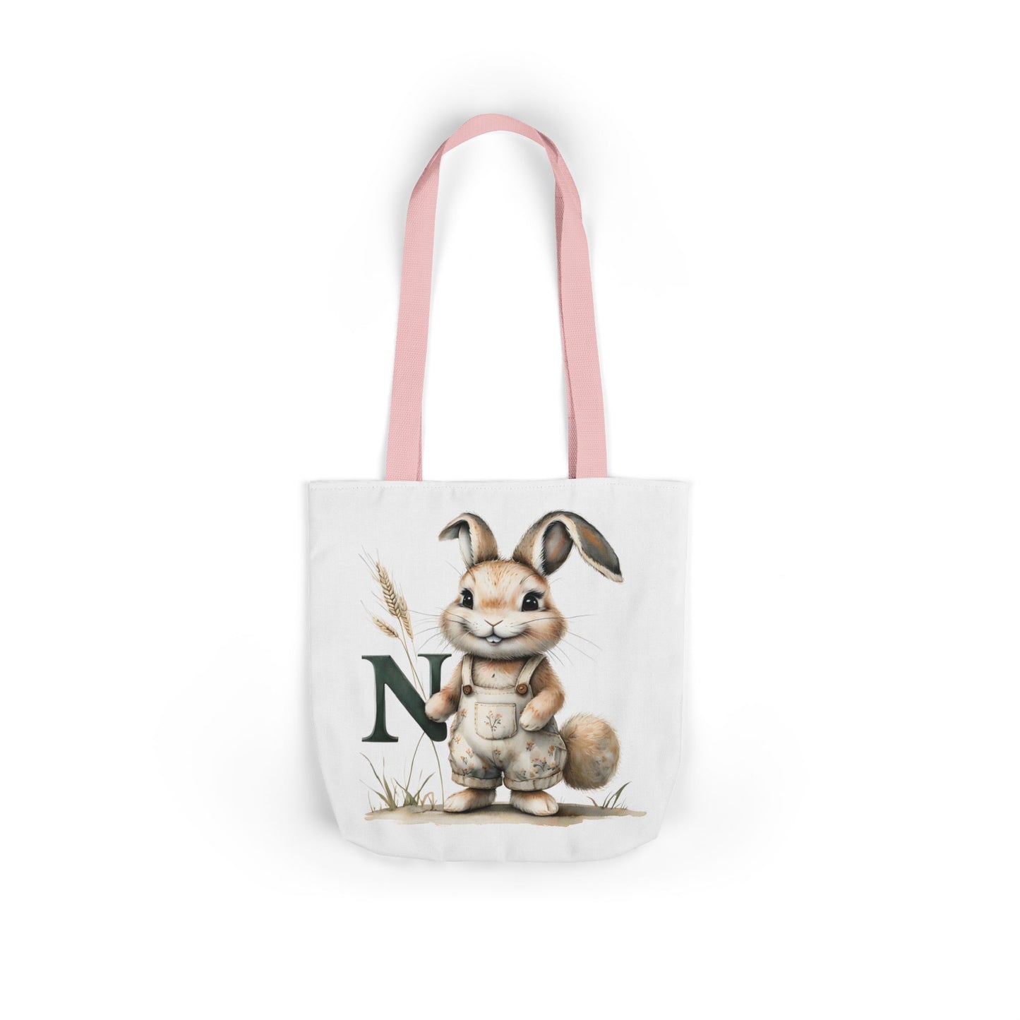 Adorable Letter N Bunny Canvas Tote Bag, Eco-Friendly Shopping Bag, Easter Gift, Cute Animal Tote, Custom Rabbit Bag, Nursery