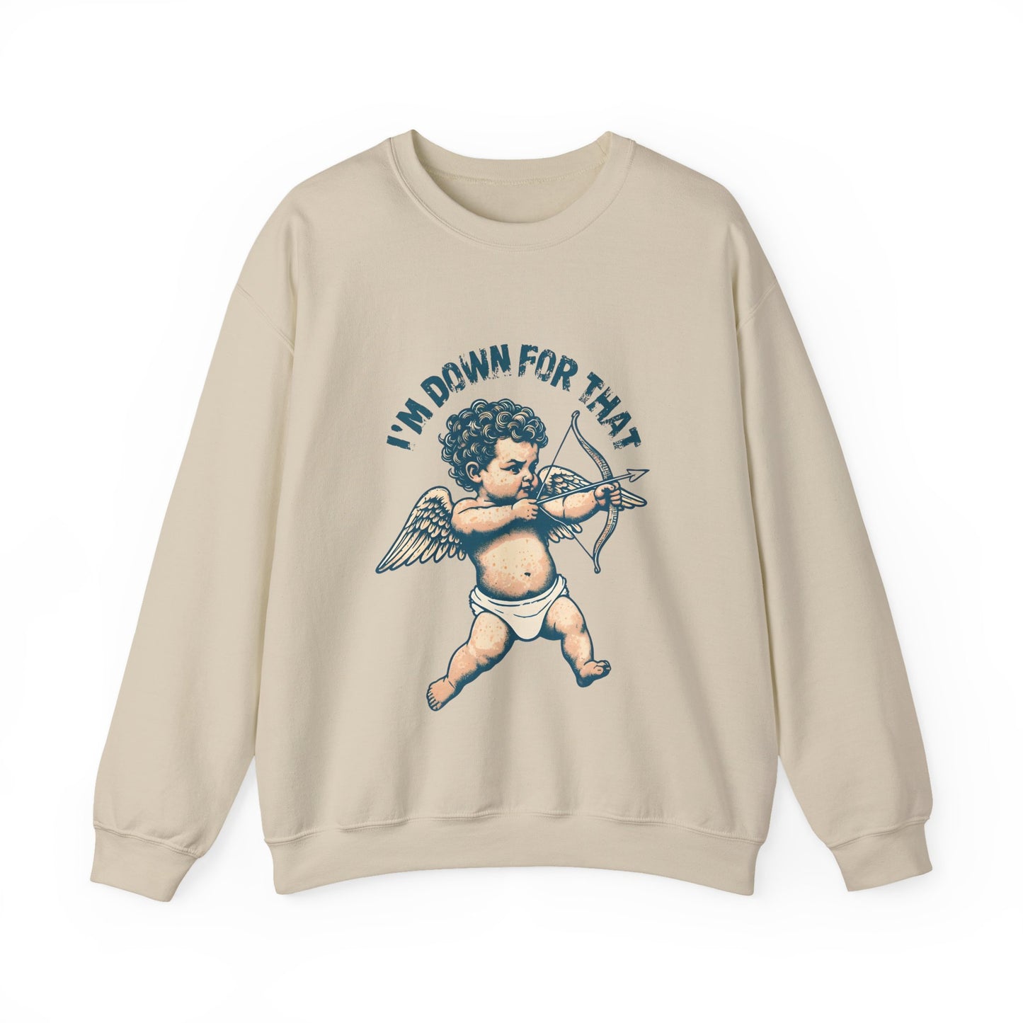 Unisex Sweatshirt, Valentines Day Cupid, I'm Down For That, Cupid Graphic, Cute Valentines Gift, Love Day Crewneck, Valentines Sweatshirt