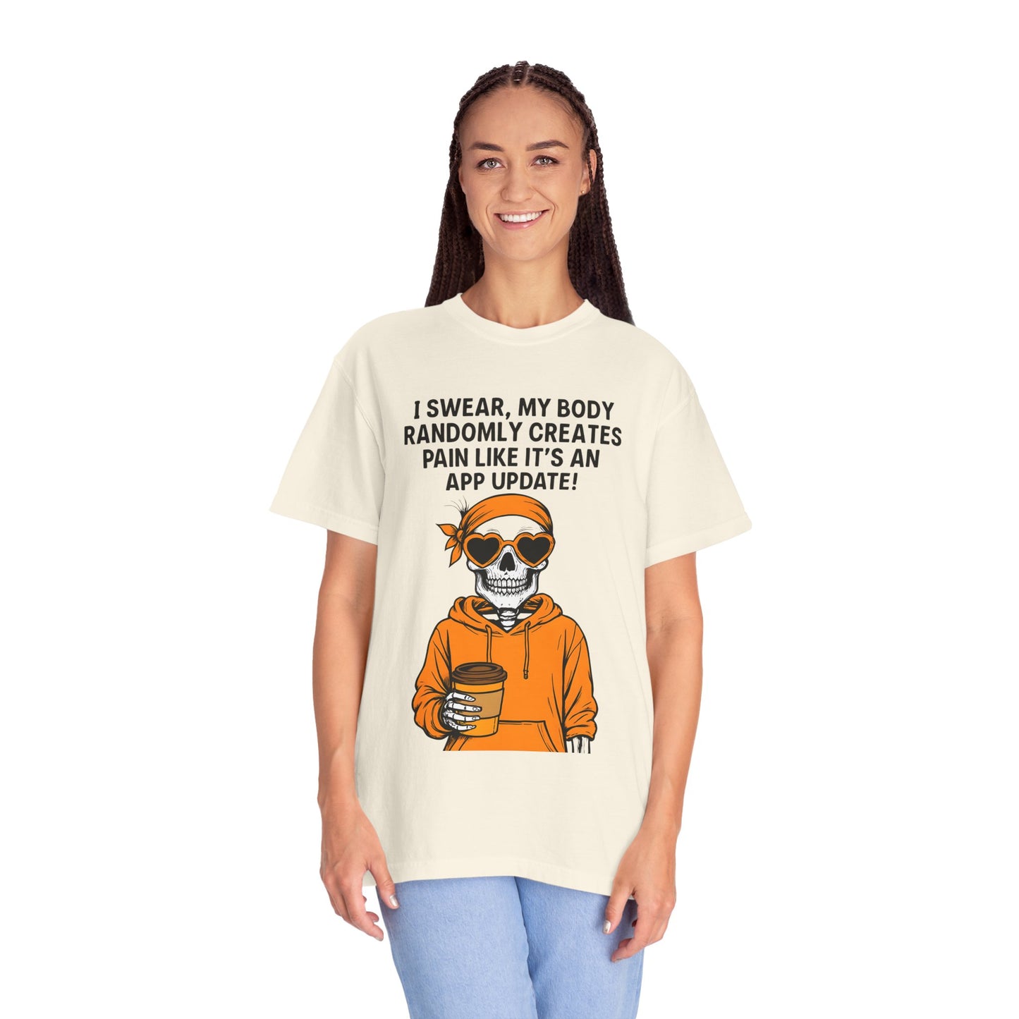 Funny Skeleton T-Shirt, Unisex Humor Tee, Gift for Tech Lovers, App Update Joke Shirt, Casual Wear
