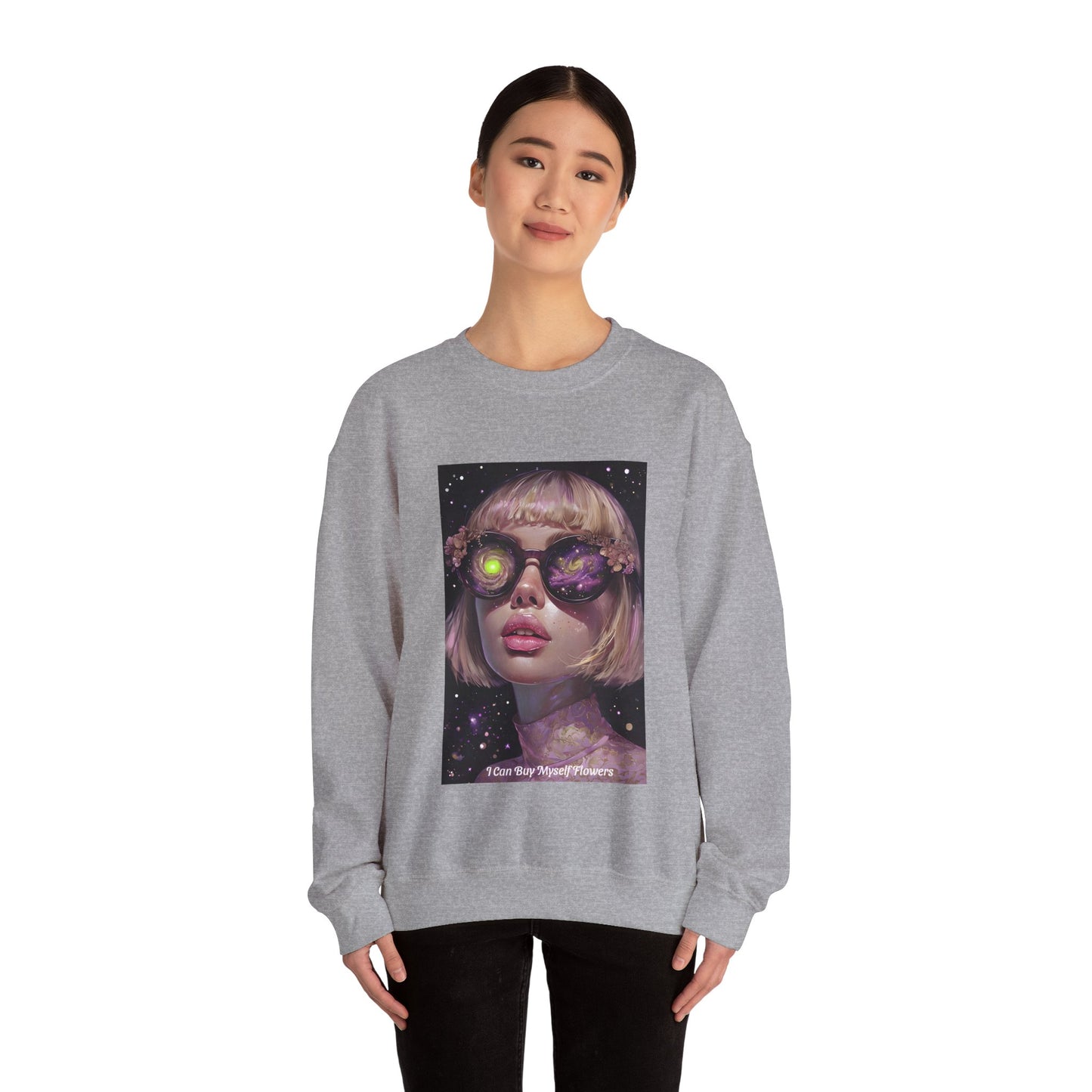 Flowers Cyrus Inspired Unisex Heavy Blend™ White Only, I can buy myself flowers, Comfortable Fit & Durable Ribbed Collar