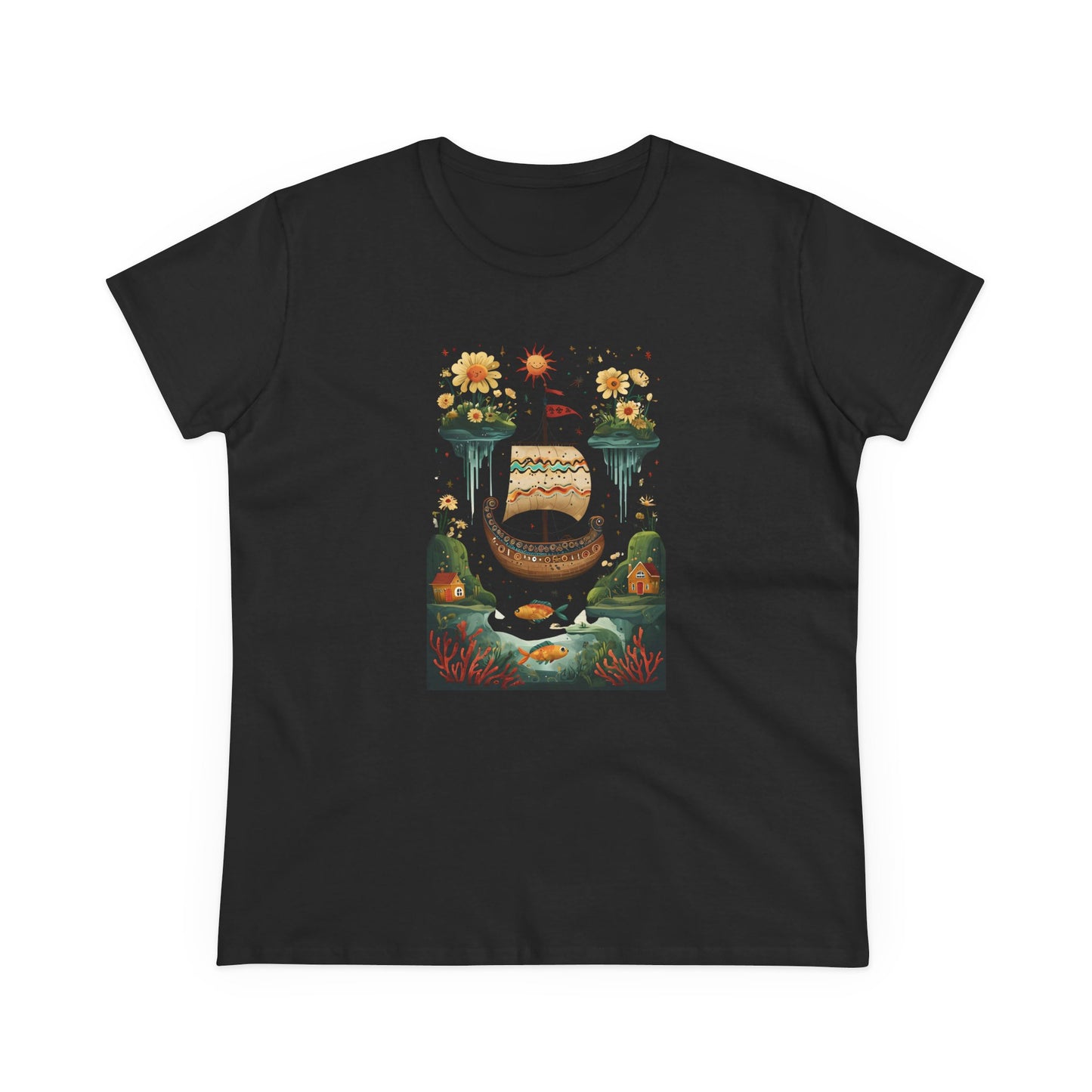Dreamy Landscape Women's Cotton Tee, Casual Chic Top, Perfect for Daydreamers, Gifts for Her, Summer Style, Unique Art Tee