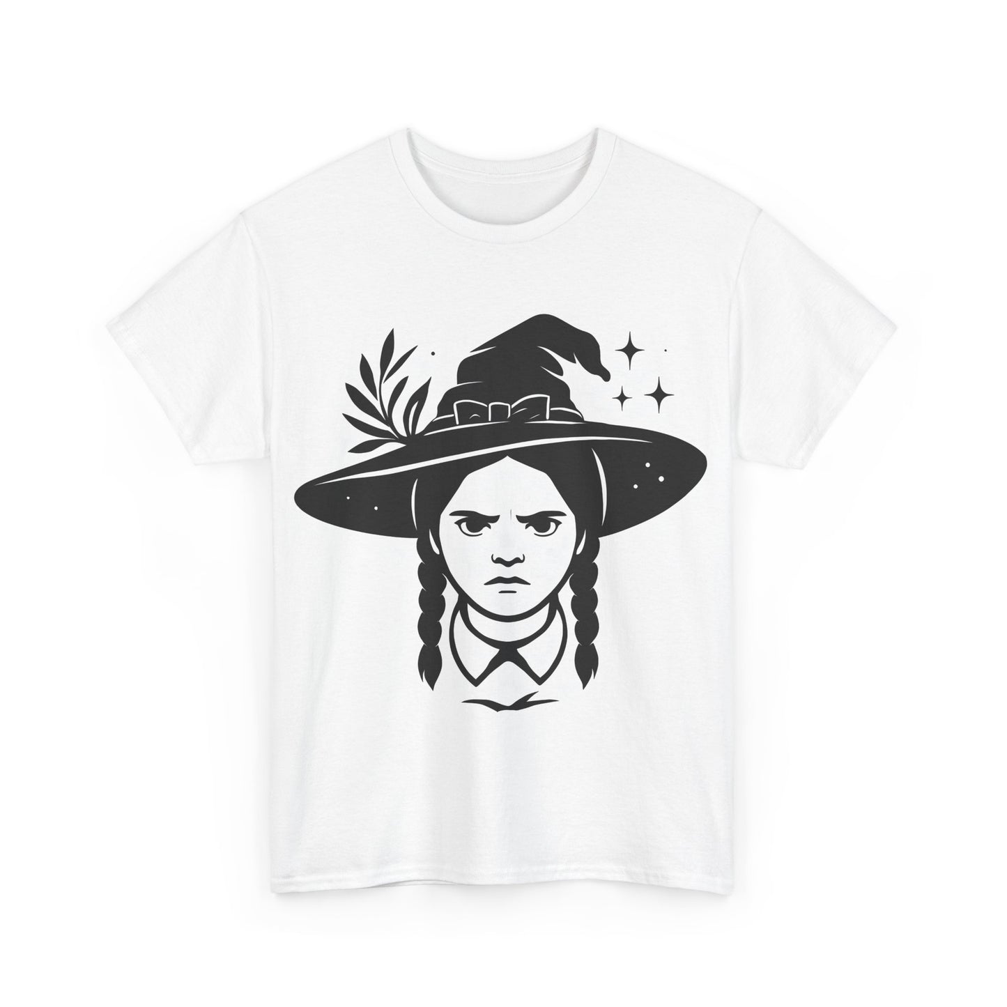 Wednesday-Inspired Unisex Heavy Cotton Tee, Witchy Charm Shirt, Halloween Apparel, Alternative Fashion, Gift for Fans, Casual Wear