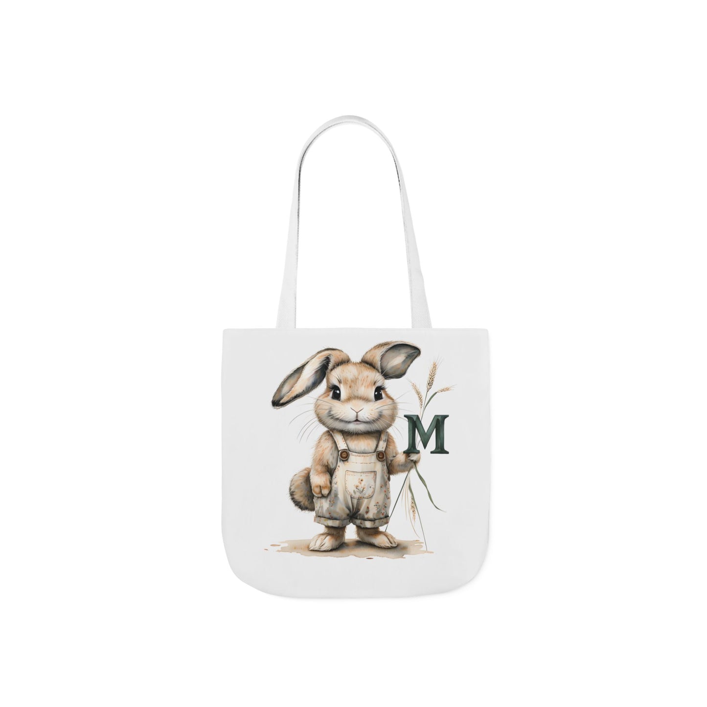 Adorable Letter M Bunny Canvas Tote Bag with 5-Color Straps, Perfect for Spring, Easter, Gift for Rabbit Lovers, Cute Eco-Friendly Bag