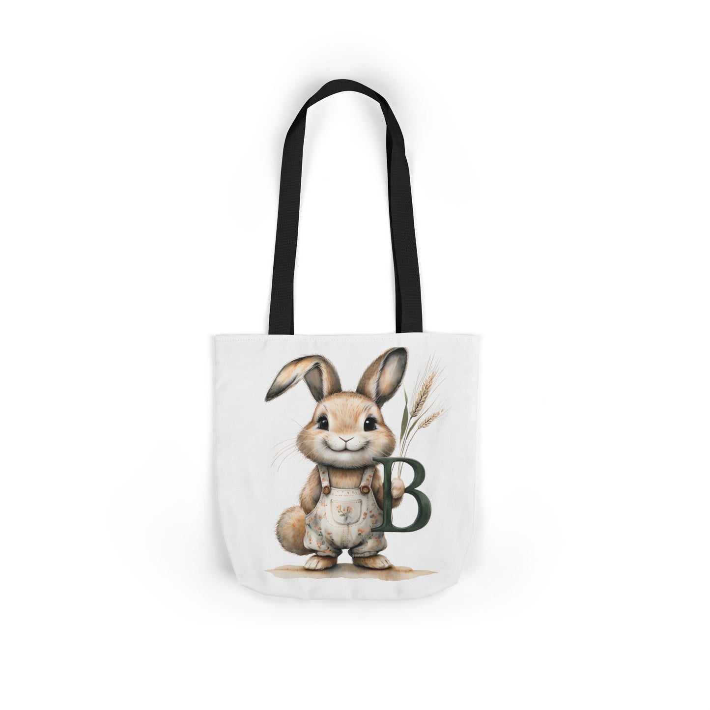 Adorable Letter B Bunny Canvas Tote Bag 5-Color Straps, Cute Gift for Kids, Eco-Friendly Beach Bag, Spring Tote for Easter, Bunny Lover Gift
