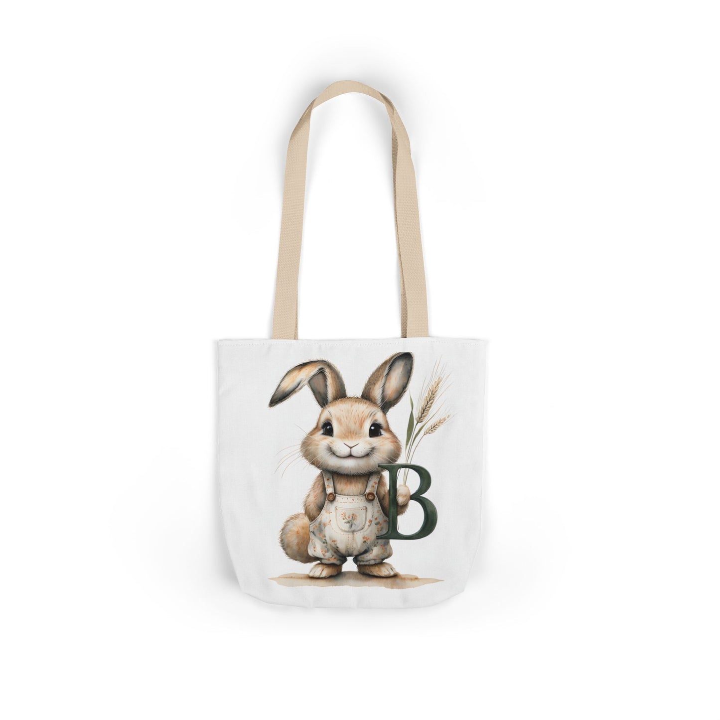 Adorable Letter B Bunny Canvas Tote Bag 5-Color Straps, Cute Gift for Kids, Eco-Friendly Beach Bag, Spring Tote for Easter, Bunny Lover Gift