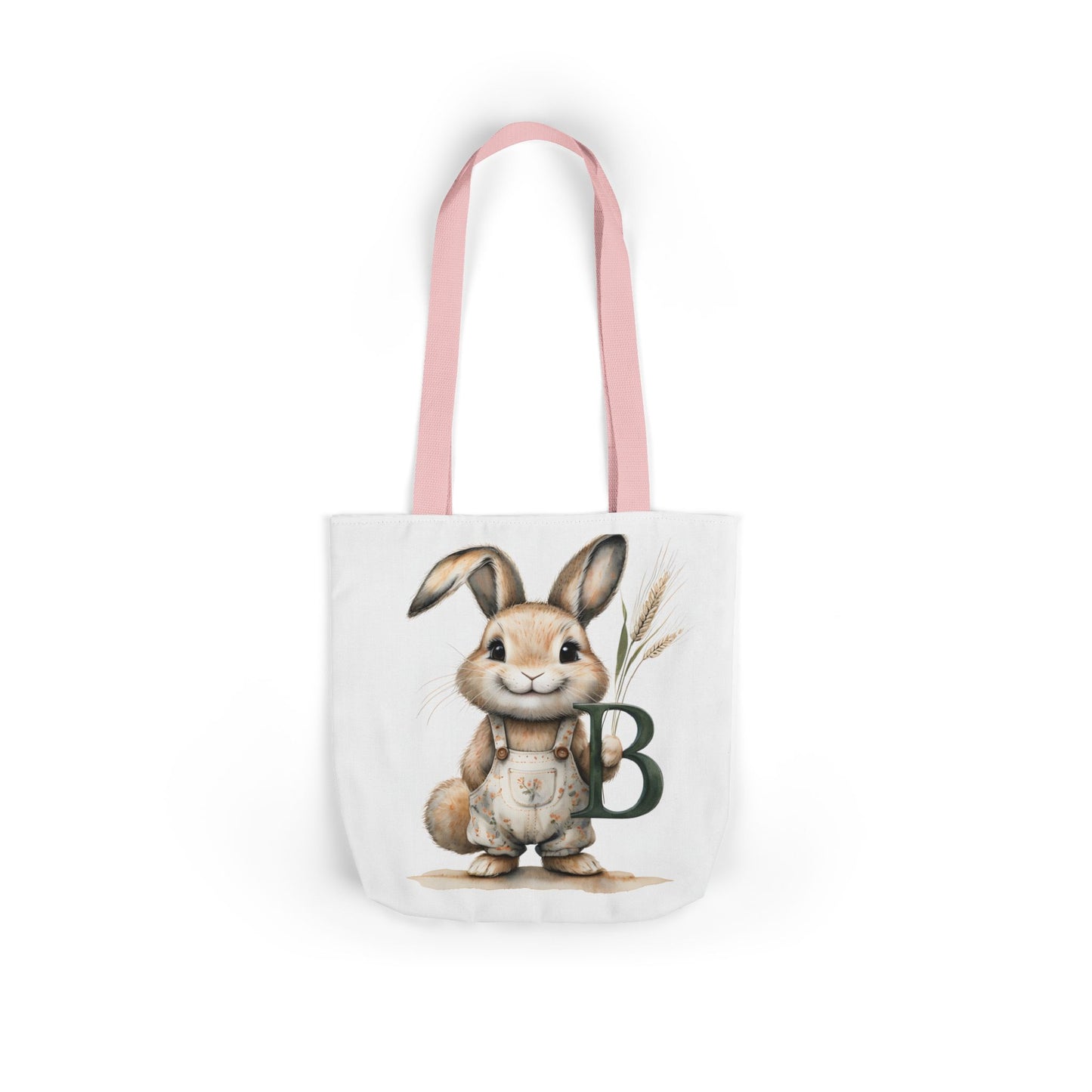 Adorable Letter B Bunny Canvas Tote Bag 5-Color Straps, Cute Gift for Kids, Eco-Friendly Beach Bag, Spring Tote for Easter, Bunny Lover Gift