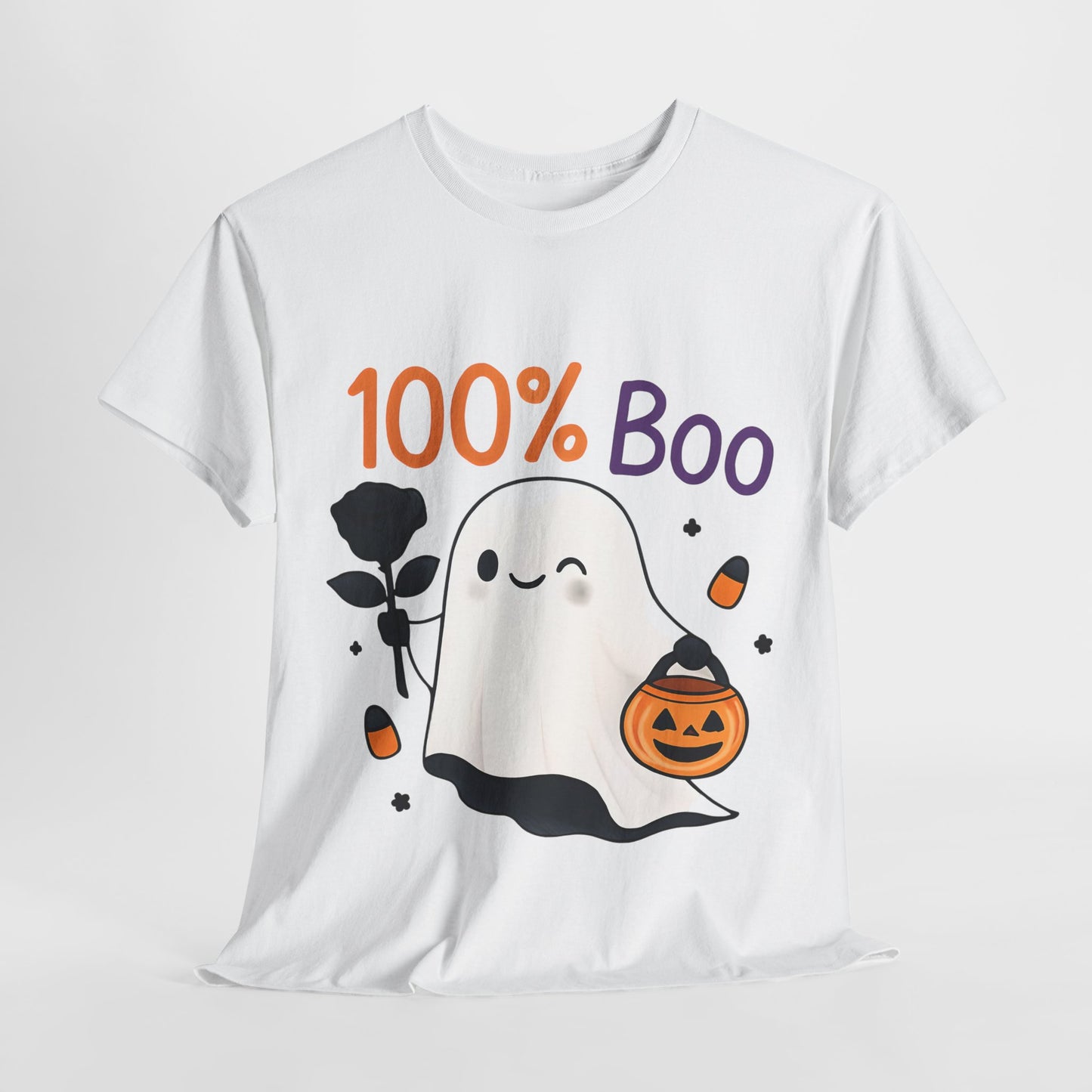 100% Boo Ghost Tee | Unisex Heavy Cotton Tee, Halloween Shirt, Casual Wear, Gift for Ghost Lovers, Cute Halloween Apparel