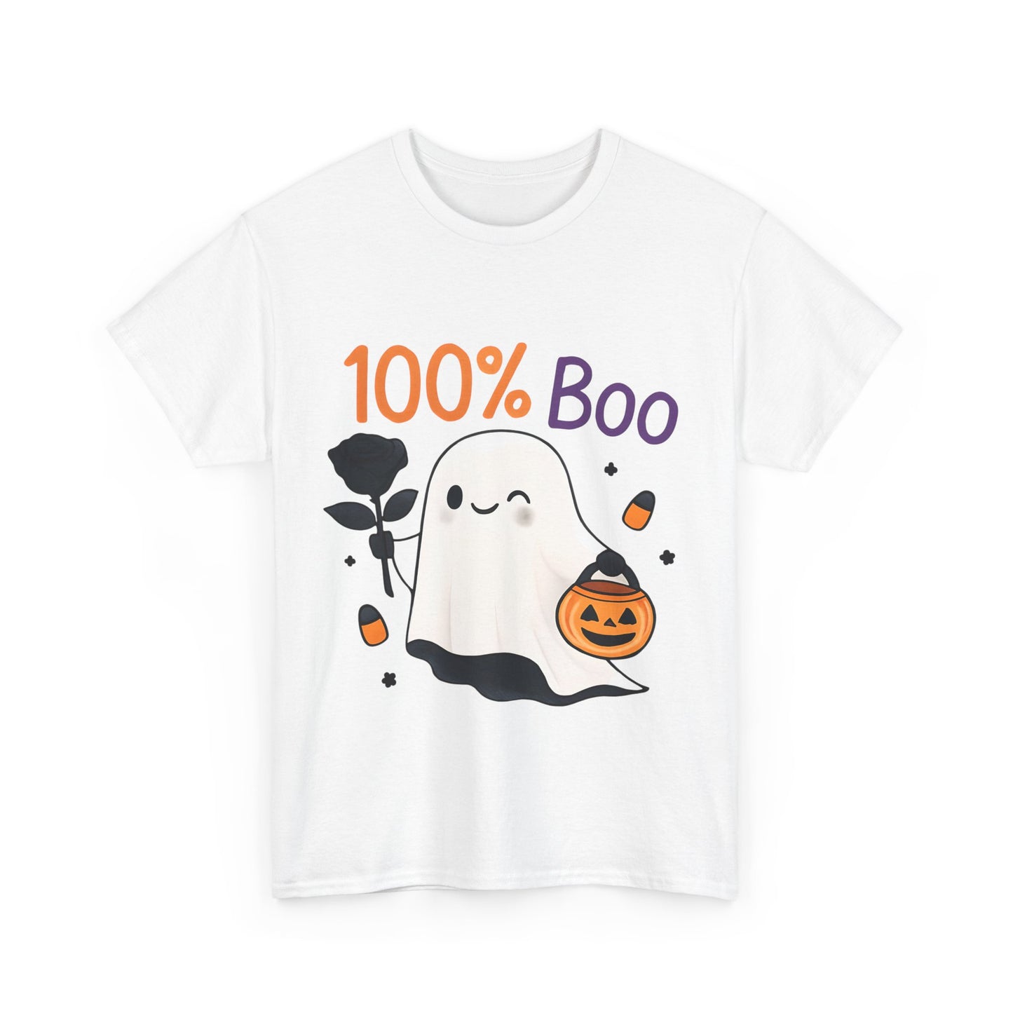 100% Boo Ghost Tee | Unisex Heavy Cotton Tee, Halloween Shirt, Casual Wear, Gift for Ghost Lovers, Cute Halloween Apparel