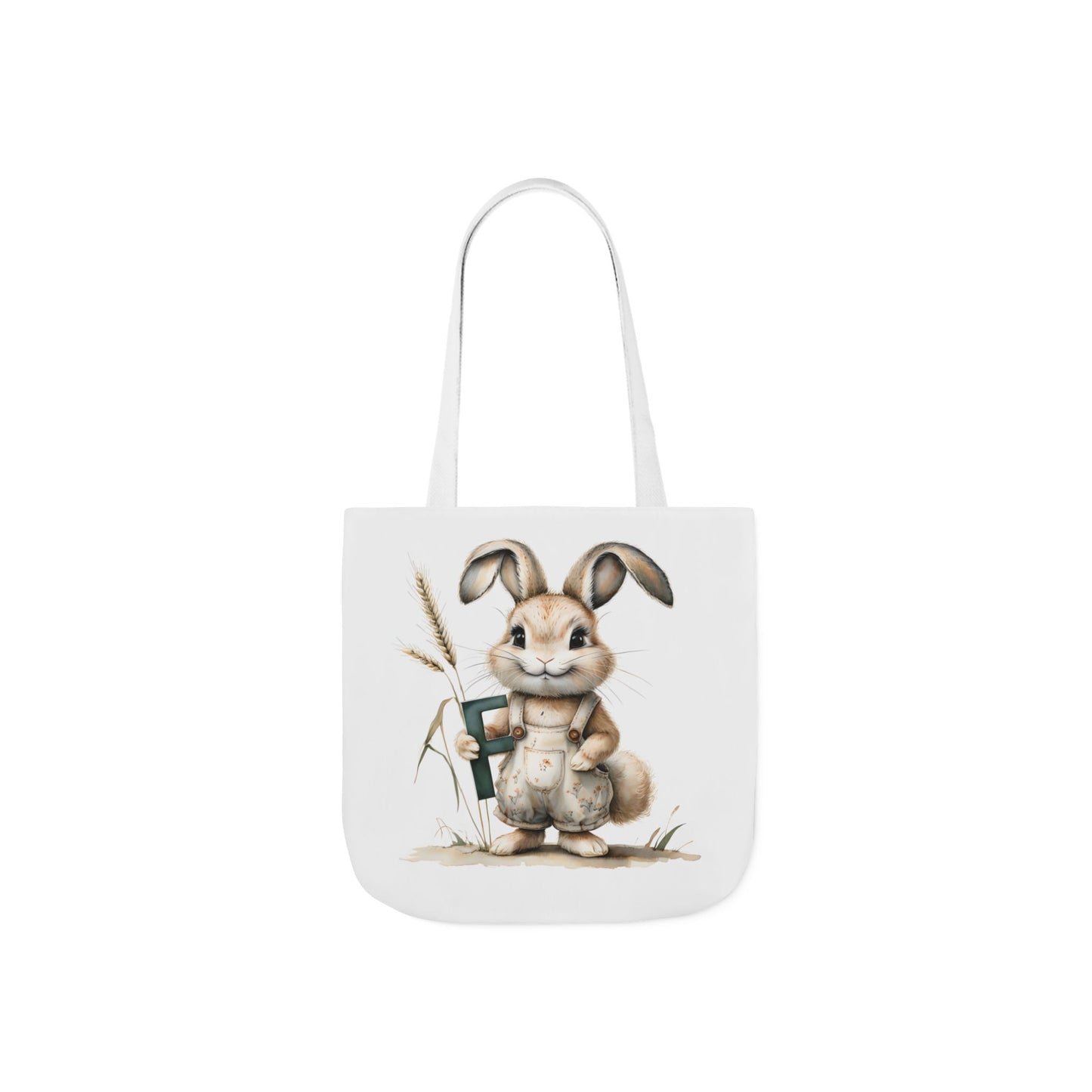 Charming Letter F Rabbit Canvas Tote Bag, Perfect for Easter, Gardening, Eco-Friendly Shopping, Cute Animal Lover Gift