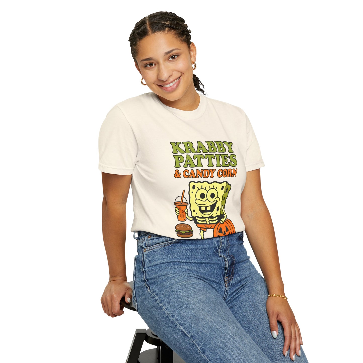 Krabby Patties & Candy Corn T-Shirt, Fun Halloween Tee, Unisex Graphic Shirt, Cute Gift for Halloween, Spooky Season Apparel