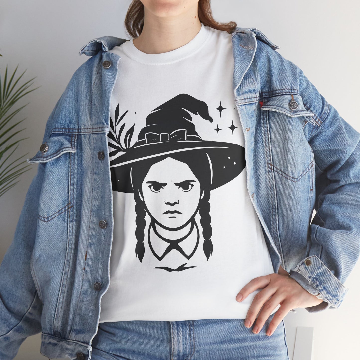 Wednesday-Inspired Unisex Heavy Cotton Tee, Witchy Charm Shirt, Halloween Apparel, Alternative Fashion, Gift for Fans, Casual Wear