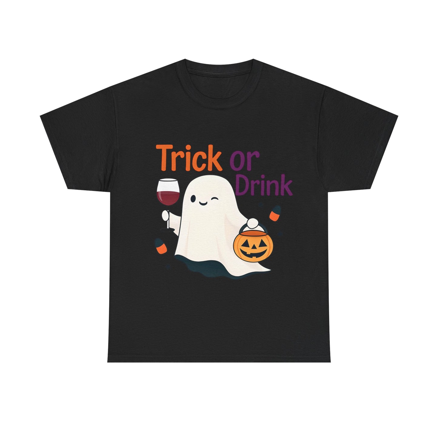 Halloween Ghost Tee, Fun Unisex Tee, Trick or Drink T-Shirt, Casual Halloween Apparel, Spooky Season Gift, Seasonal Humor Shirt
