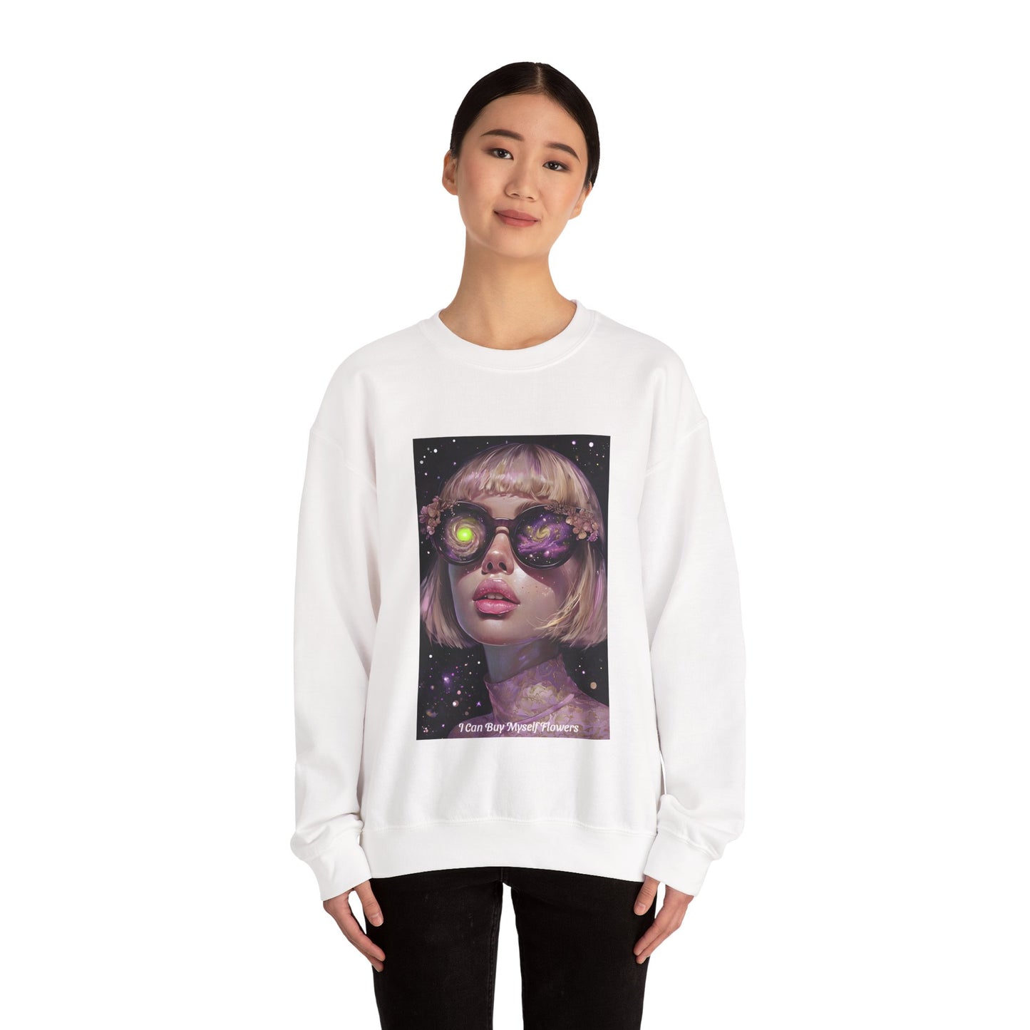 Flowers Cyrus Inspired Unisex Heavy Blend™ White Only, I can buy myself flowers, Comfortable Fit & Durable Ribbed Collar