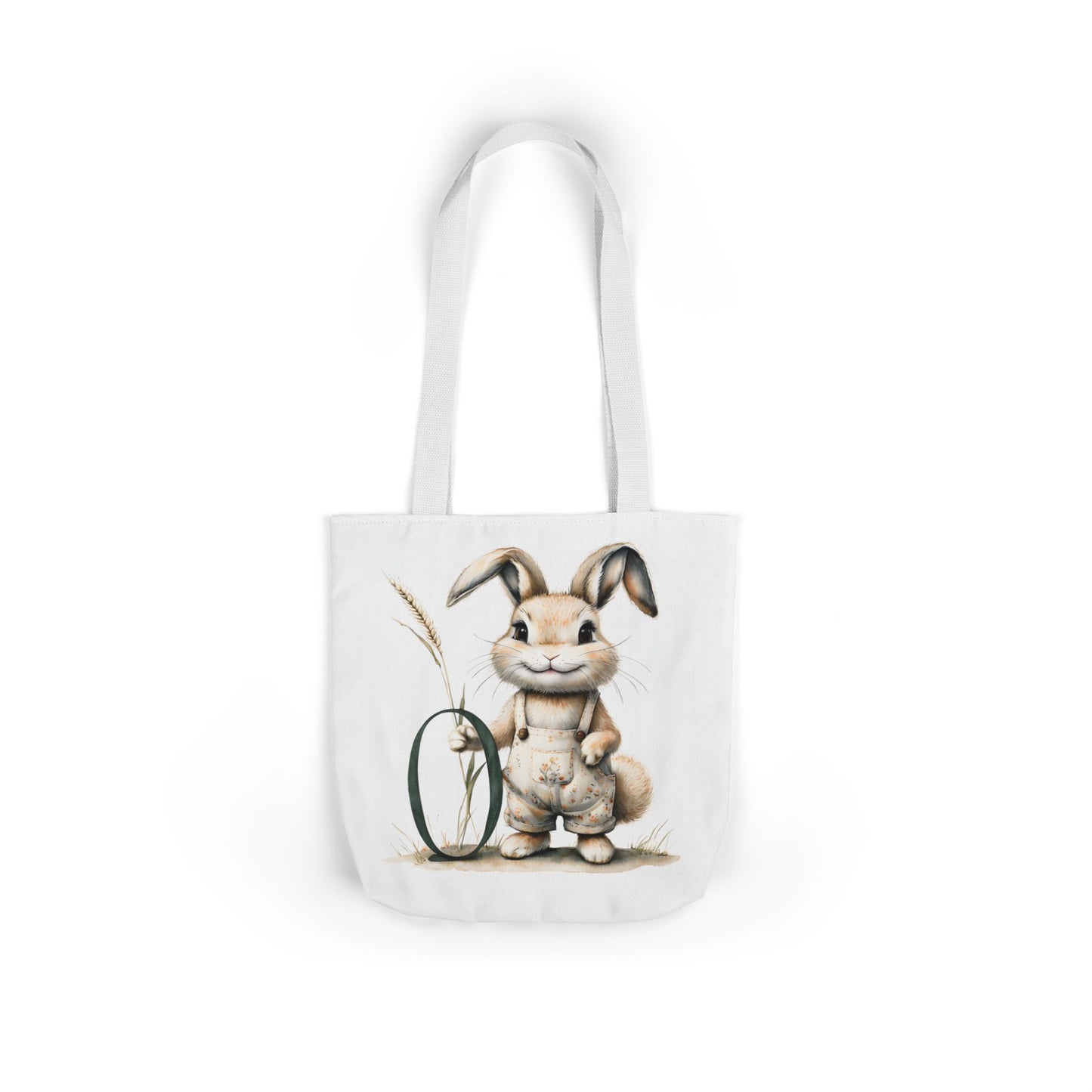 Whimsical Letter O Bunny Canvas Tote Bag, Eco-Friendly Shopping Bag, Easter Gift, Farmhouse Decor, Reusable Grocery Tote
