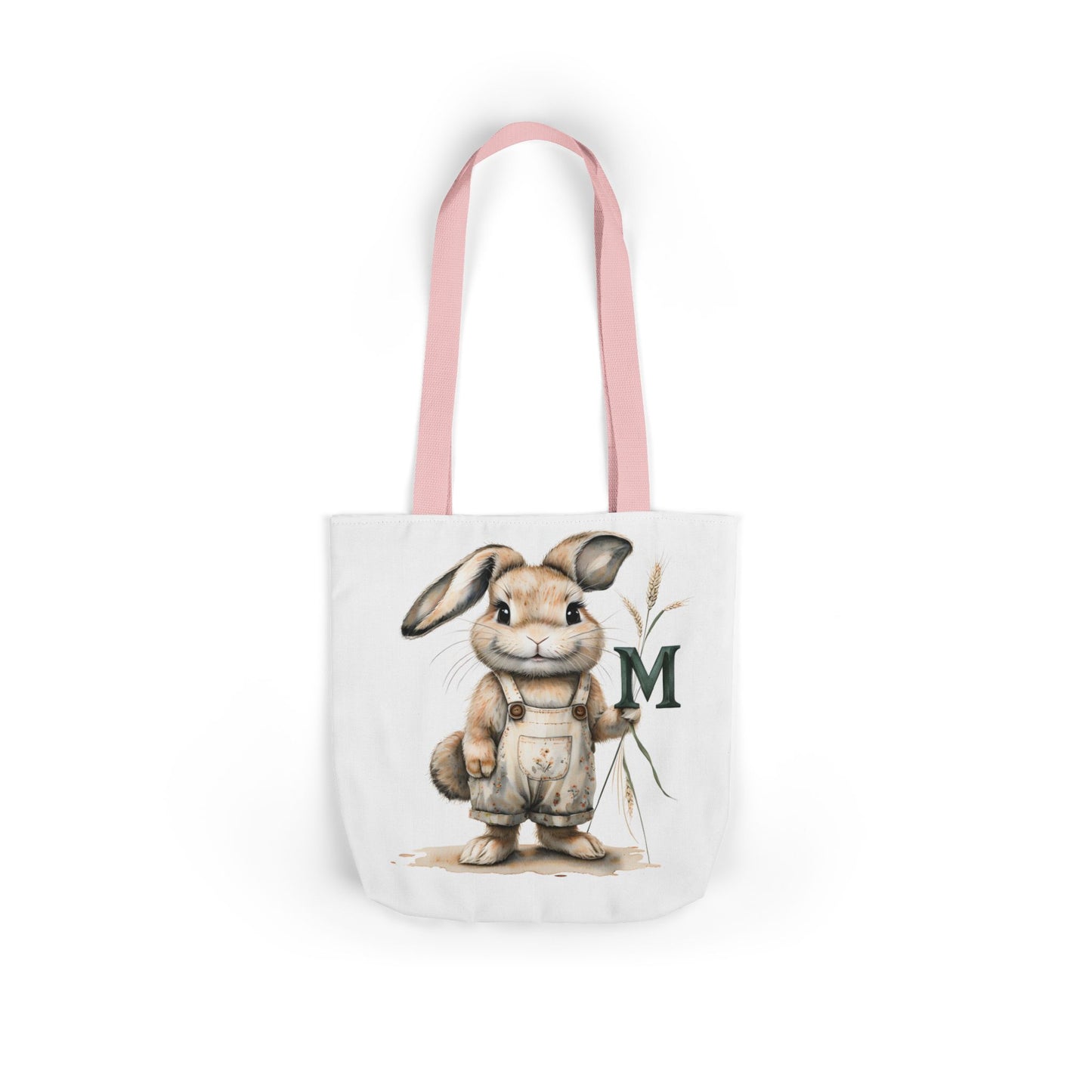 Adorable Letter M Bunny Canvas Tote Bag with 5-Color Straps, Perfect for Spring, Easter, Gift for Rabbit Lovers, Cute Eco-Friendly Bag