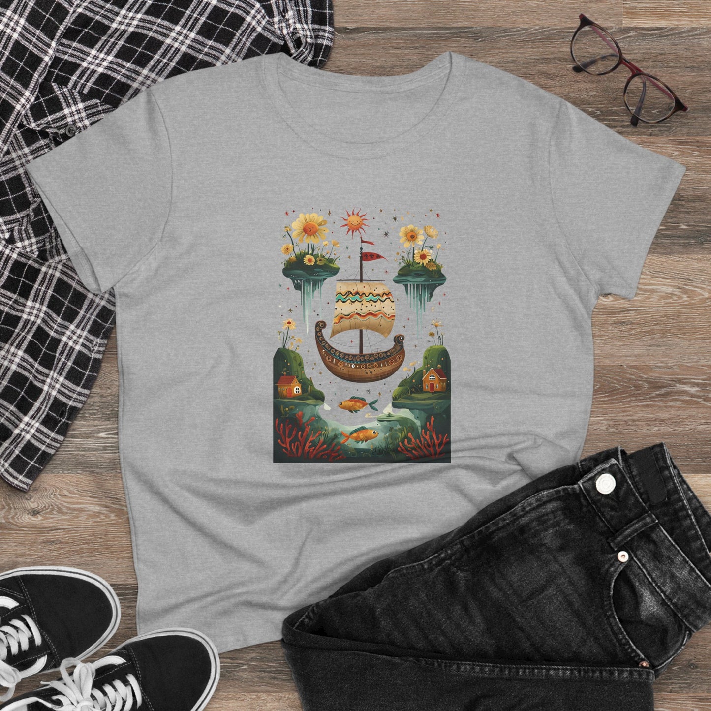Dreamy Landscape Women's Cotton Tee, Casual Chic Top, Perfect for Daydreamers, Gifts for Her, Summer Style, Unique Art Tee