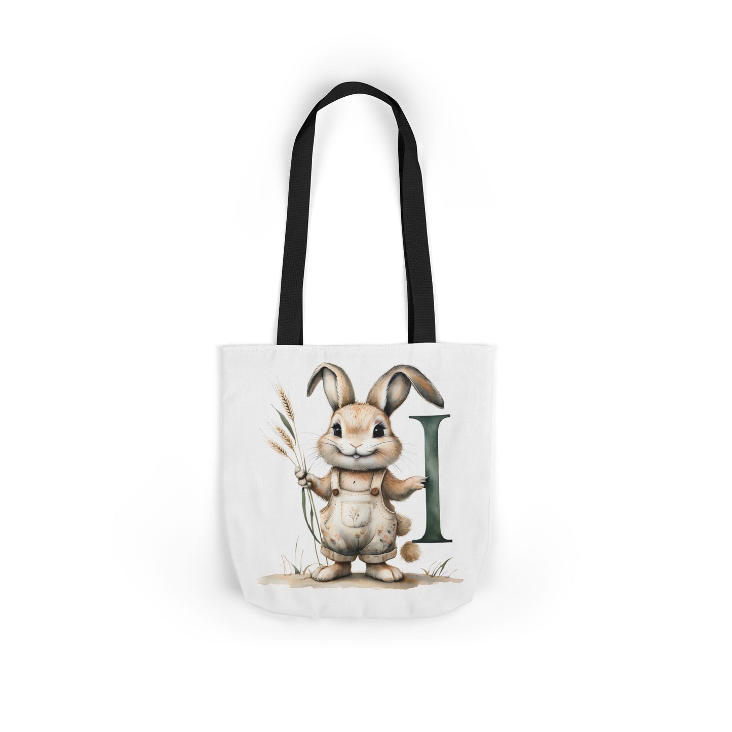 Whimsical Letter I Bunny Canvas Tote Bag, Eco-Friendly Shopping Bag, Spring Gift, Easter Tote, Cute Animal Design, Farmhouse Decor