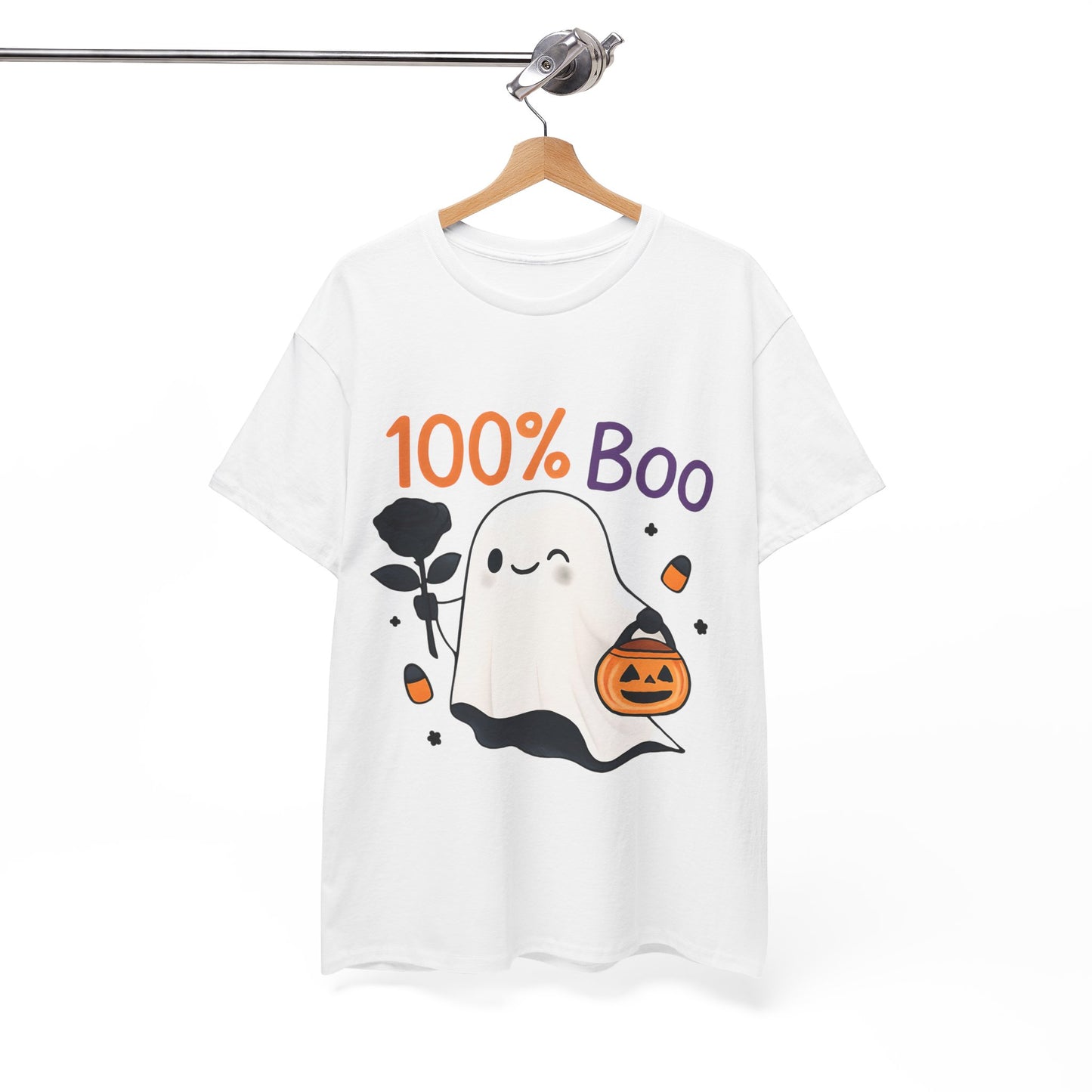 100% Boo Ghost Tee | Unisex Heavy Cotton Tee, Halloween Shirt, Casual Wear, Gift for Ghost Lovers, Cute Halloween Apparel