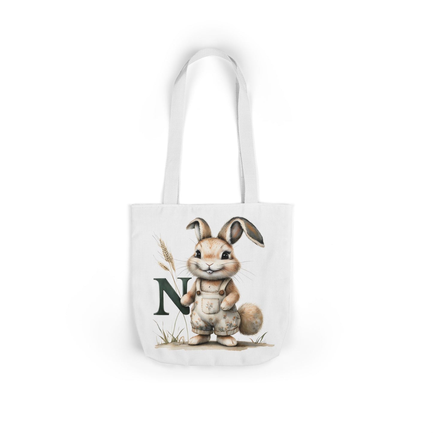 Adorable Letter N Bunny Canvas Tote Bag, Eco-Friendly Shopping Bag, Easter Gift, Cute Animal Tote, Custom Rabbit Bag, Nursery