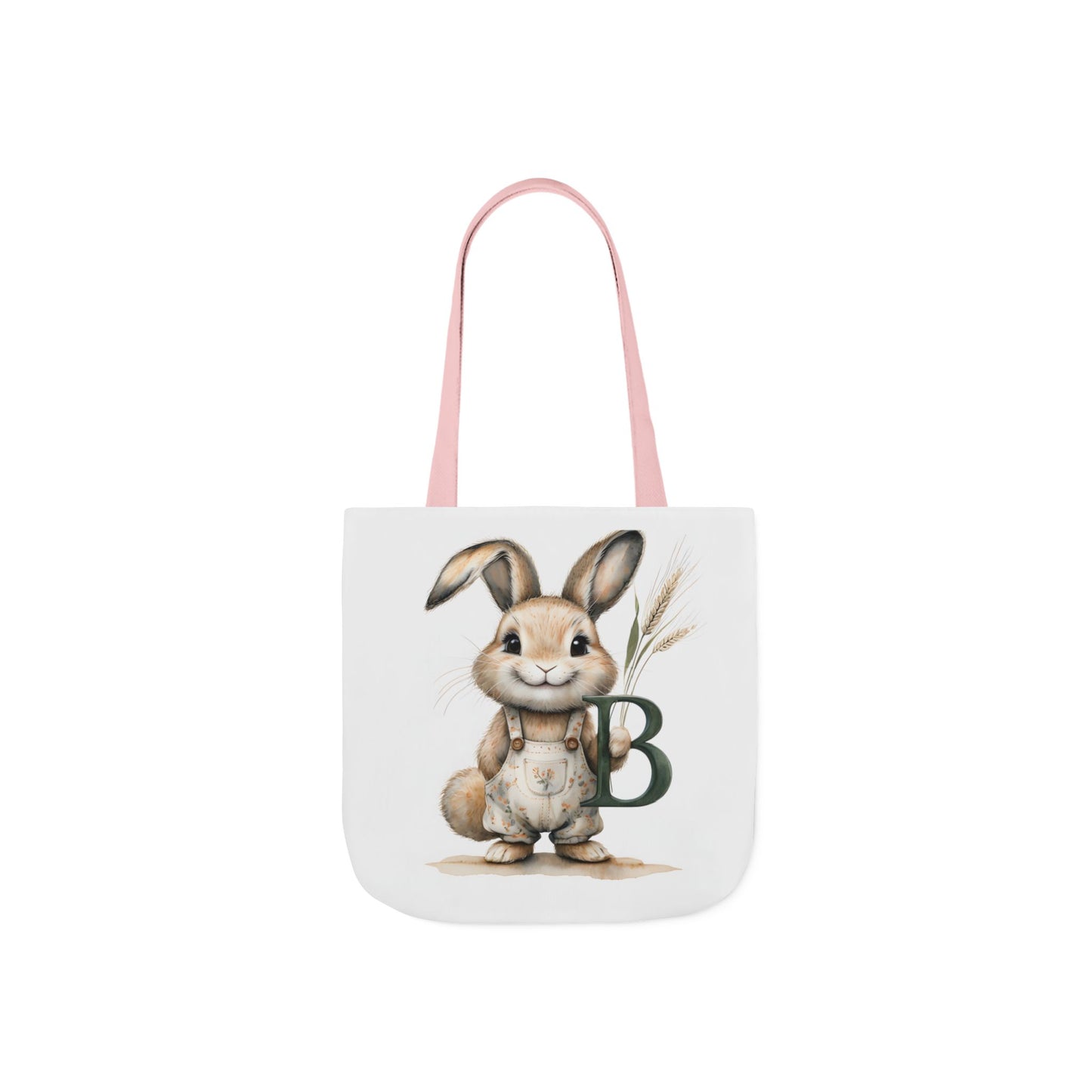 Adorable Letter B Bunny Canvas Tote Bag 5-Color Straps, Cute Gift for Kids, Eco-Friendly Beach Bag, Spring Tote for Easter, Bunny Lover Gift