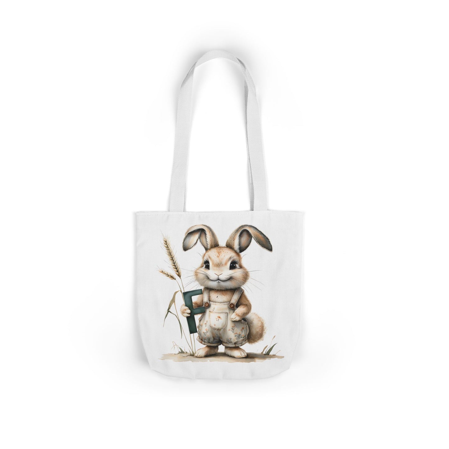 Charming Letter F Rabbit Canvas Tote Bag, Perfect for Easter, Gardening, Eco-Friendly Shopping, Cute Animal Lover Gift