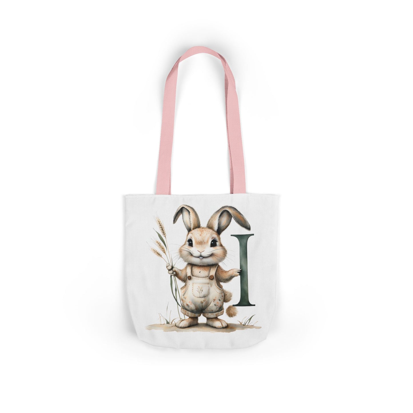 Whimsical Letter I Bunny Canvas Tote Bag, Eco-Friendly Shopping Bag, Spring Gift, Easter Tote, Cute Animal Design, Farmhouse Decor