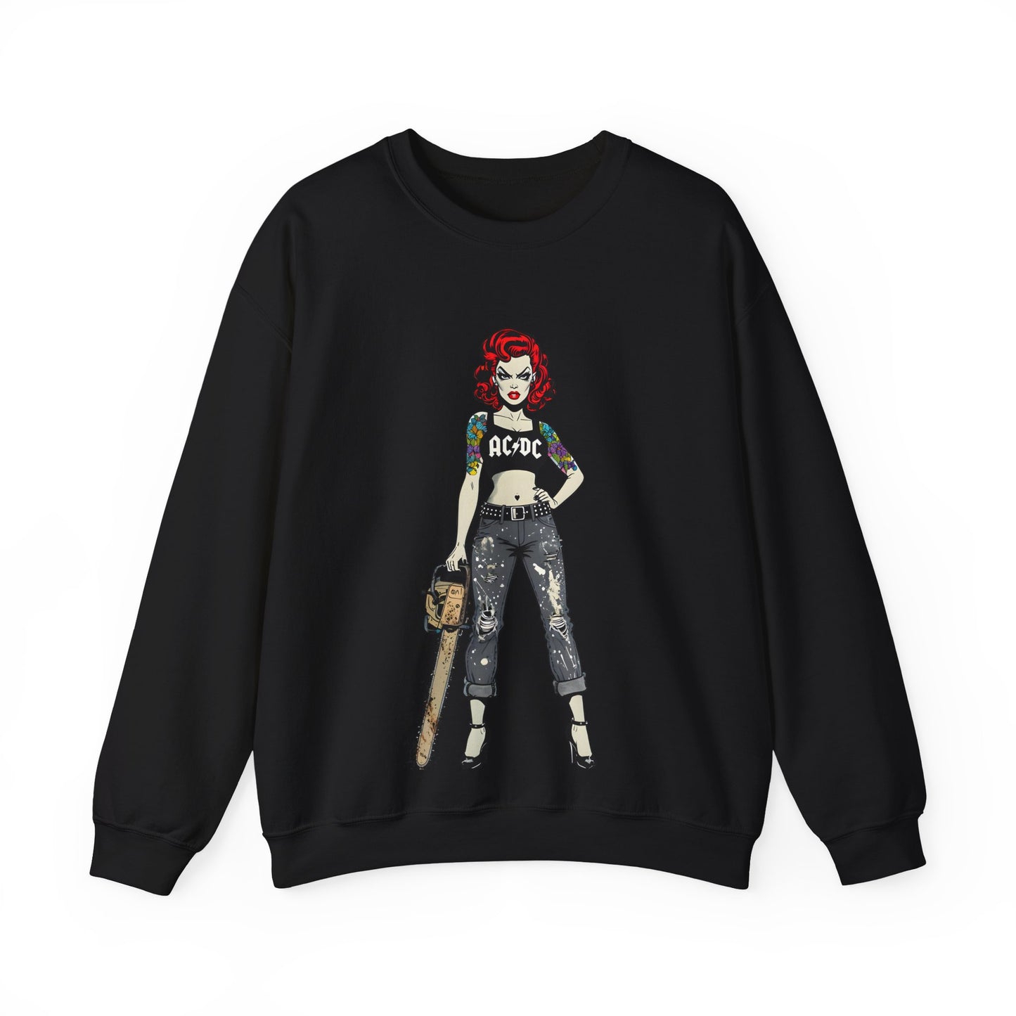 AC/DC Inspired Unisex Heavy Blend™ Comic Style, Rock Band Graphic, Music Lover Gift, Graphic Crewneck, Pop Art Print, Retro Sweatshirt