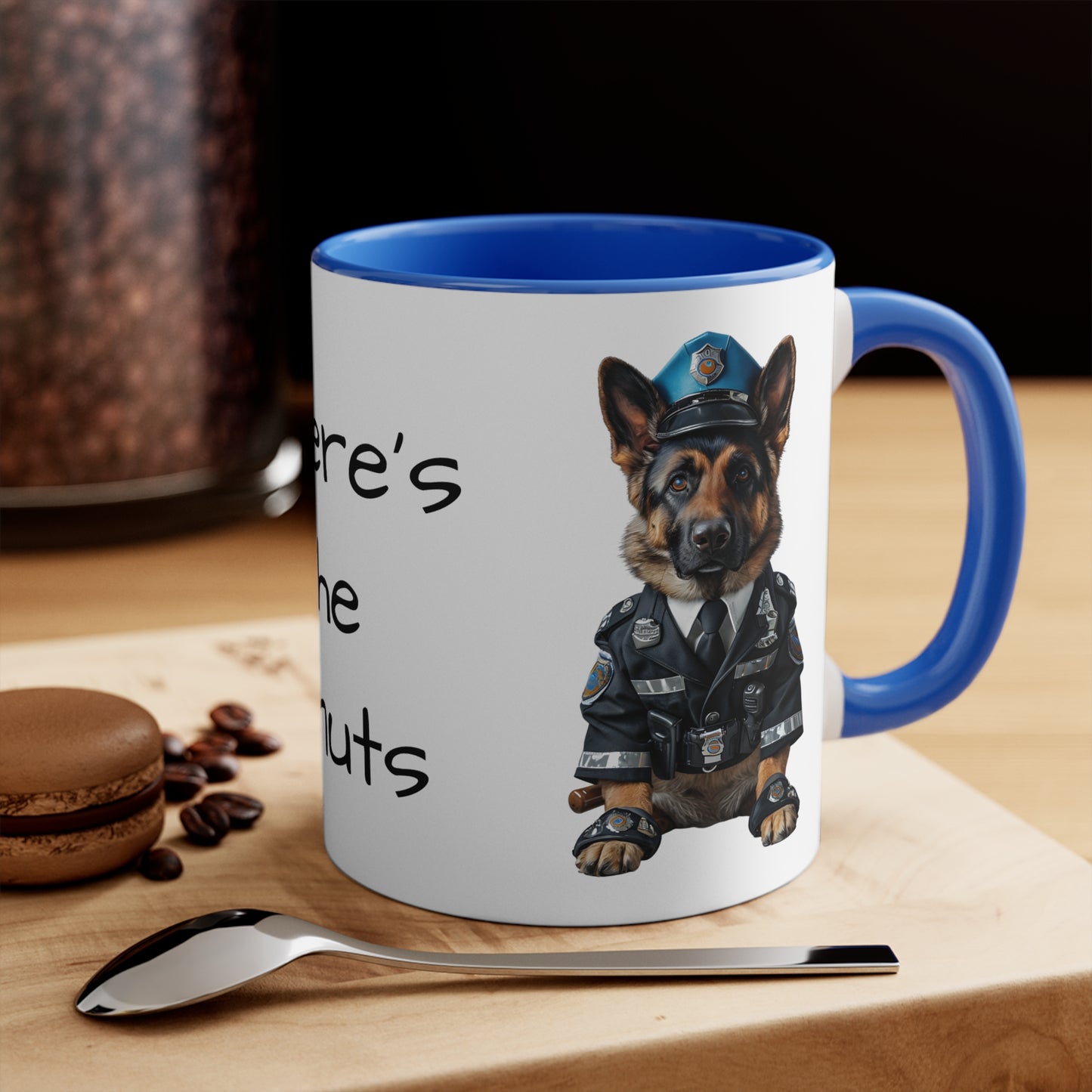 German Shepherd in Police Uniform Accent Mug Wheres the Donuts Fun Police Dog Design Dog Lover Gift