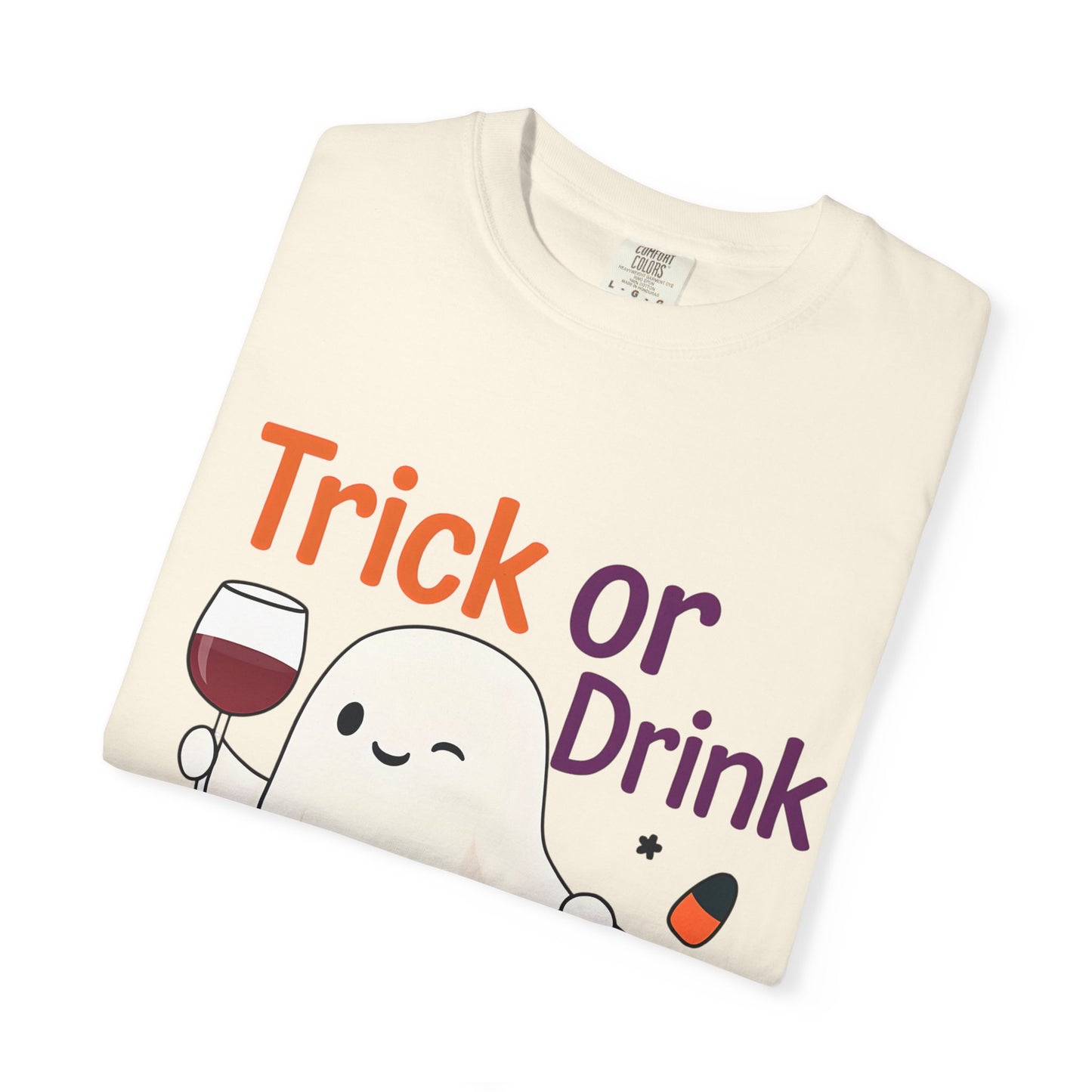 Halloween Ghost T-Shirt, Trick or Drink, Unisex Casual Tee, Fall Apparel, Spooky Party Shirt, Autumn Outfit