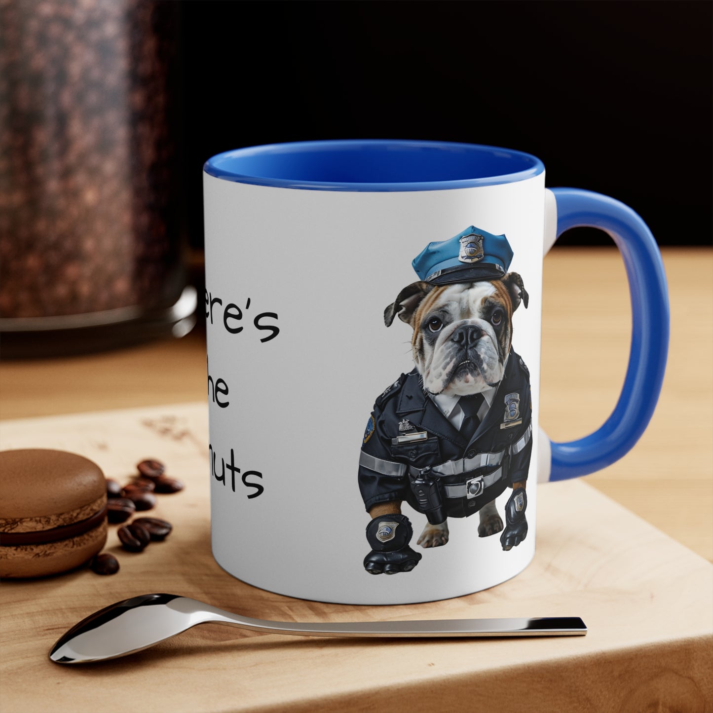 Bulldog in Police Uniform Accent Mug Wheres the Donuts Fun Dog Lover and Police Fan Gift