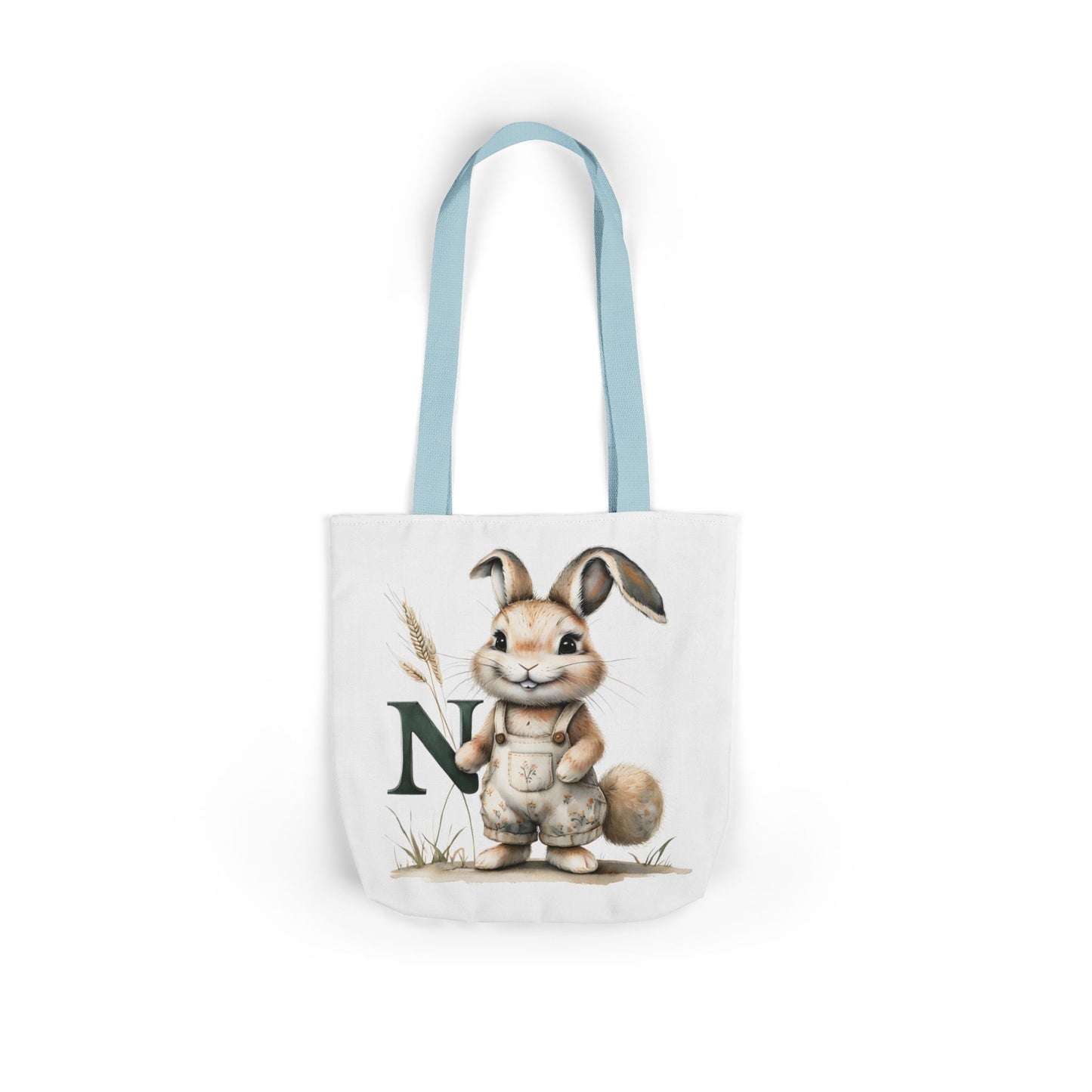 Adorable Letter N Bunny Canvas Tote Bag, Eco-Friendly Shopping Bag, Easter Gift, Cute Animal Tote, Custom Rabbit Bag, Nursery