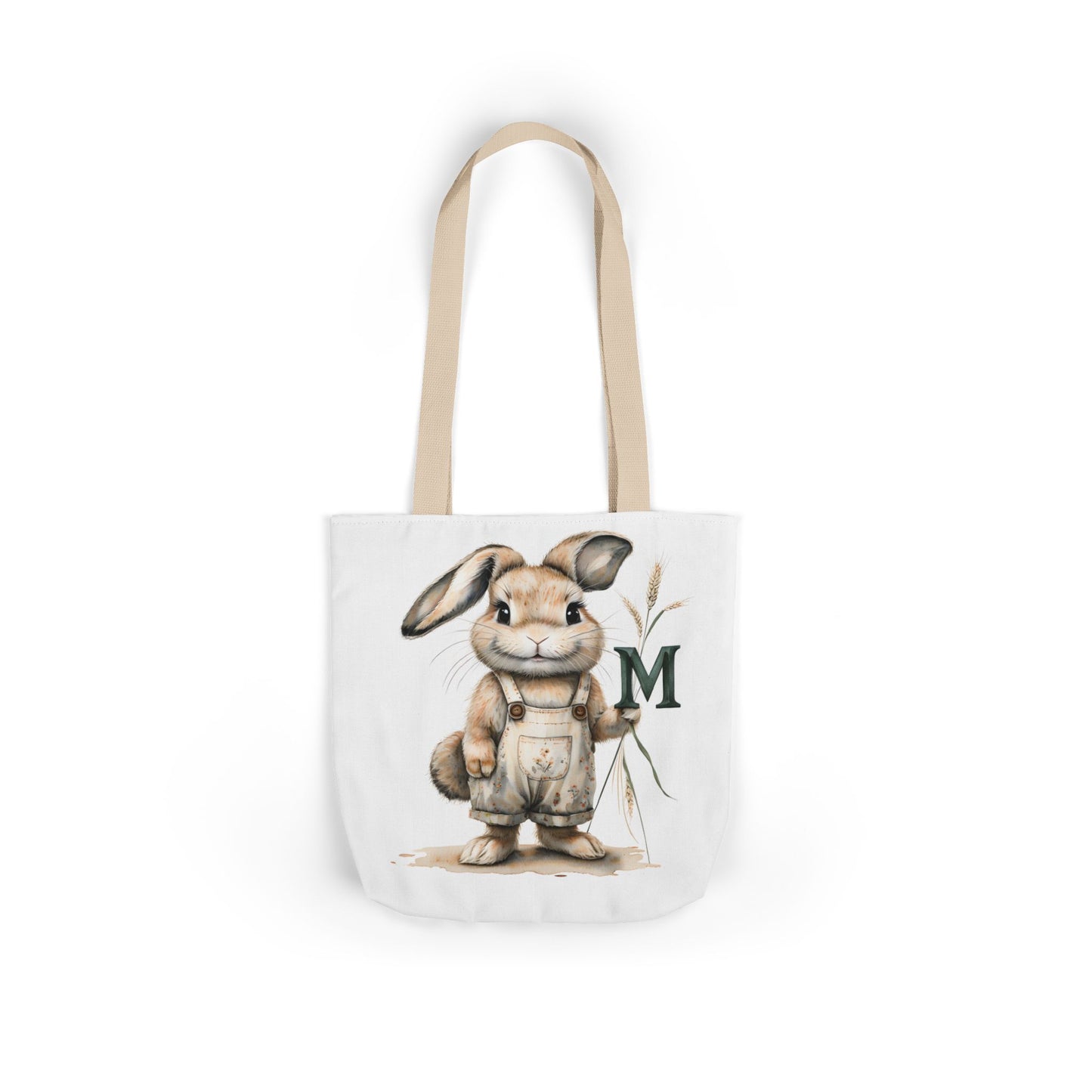Adorable Letter M Bunny Canvas Tote Bag with 5-Color Straps, Perfect for Spring, Easter, Gift for Rabbit Lovers, Cute Eco-Friendly Bag