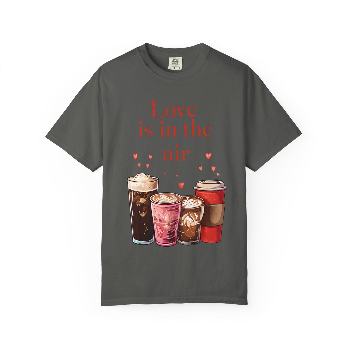 Love is in the Air Coffee T-Shirt, Funny Gift for Coffee Lovers, Valentines Day Tee, Cute Graphic Top, Unisex Casual Wear
