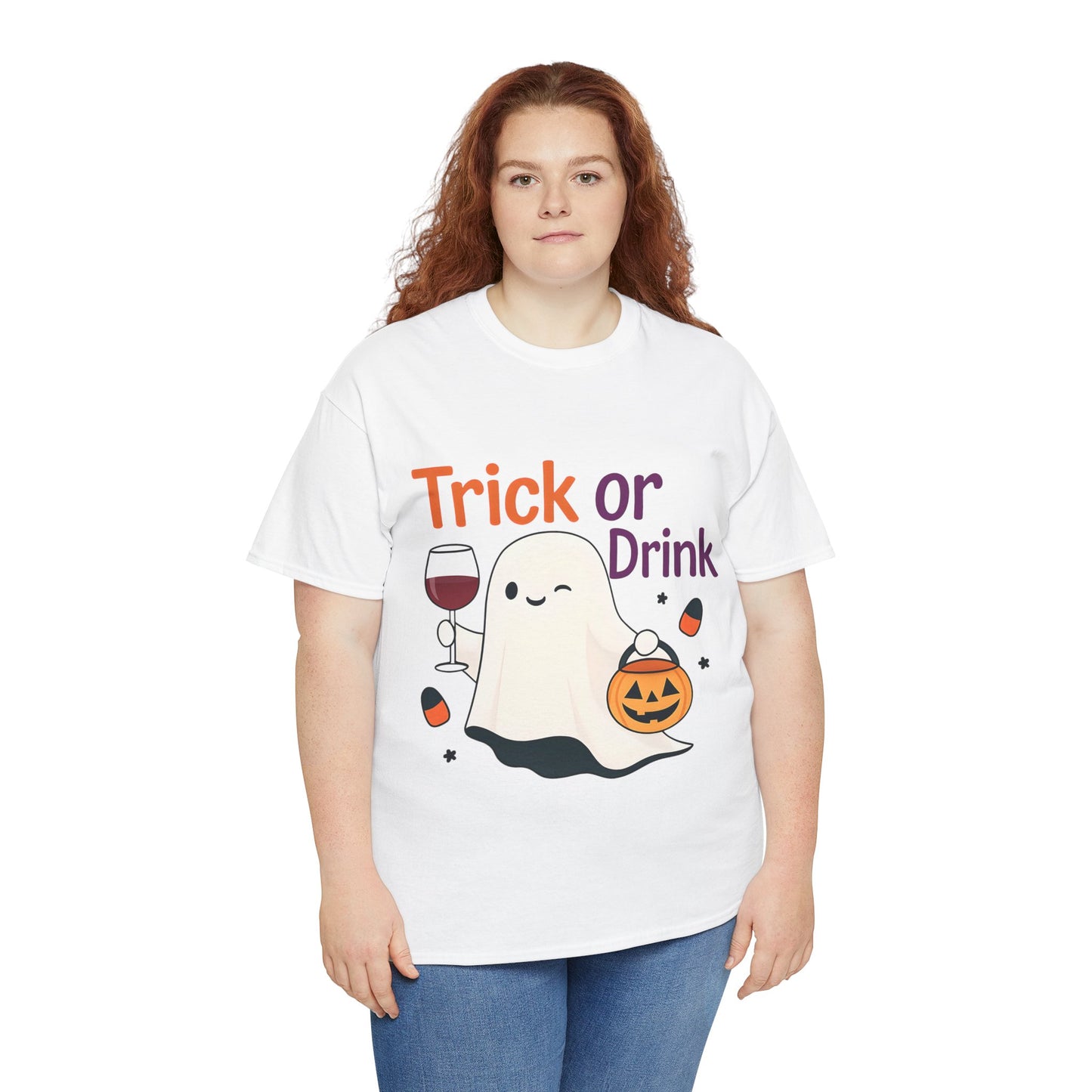Halloween Ghost Tee, Fun Unisex Tee, Trick or Drink T-Shirt, Casual Halloween Apparel, Spooky Season Gift, Seasonal Humor Shirt