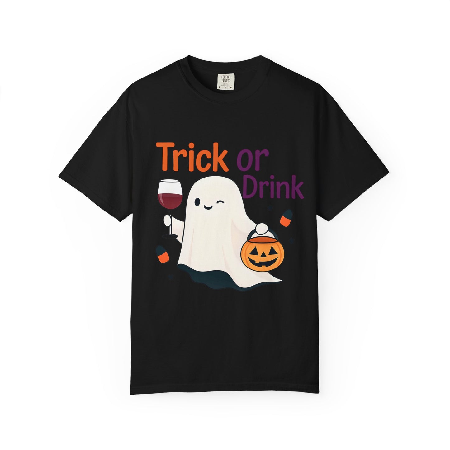 Halloween Ghost T-Shirt, Trick or Drink, Unisex Casual Tee, Fall Apparel, Spooky Party Shirt, Autumn Outfit