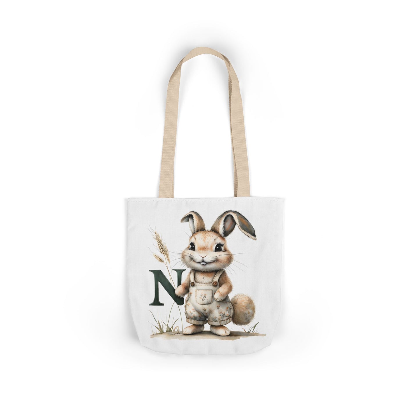 Adorable Letter N Bunny Canvas Tote Bag, Eco-Friendly Shopping Bag, Easter Gift, Cute Animal Tote, Custom Rabbit Bag, Nursery