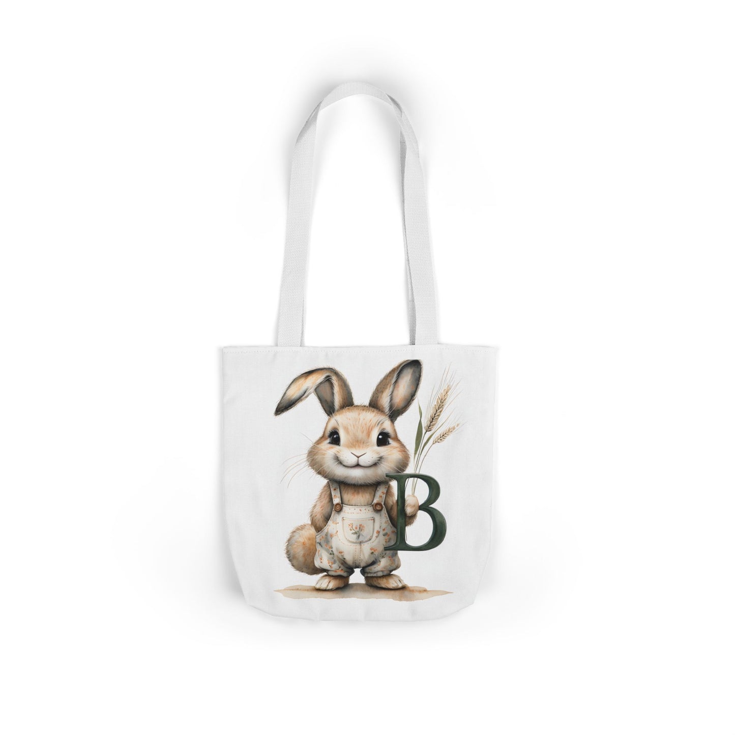 Adorable Letter B Bunny Canvas Tote Bag 5-Color Straps, Cute Gift for Kids, Eco-Friendly Beach Bag, Spring Tote for Easter, Bunny Lover Gift