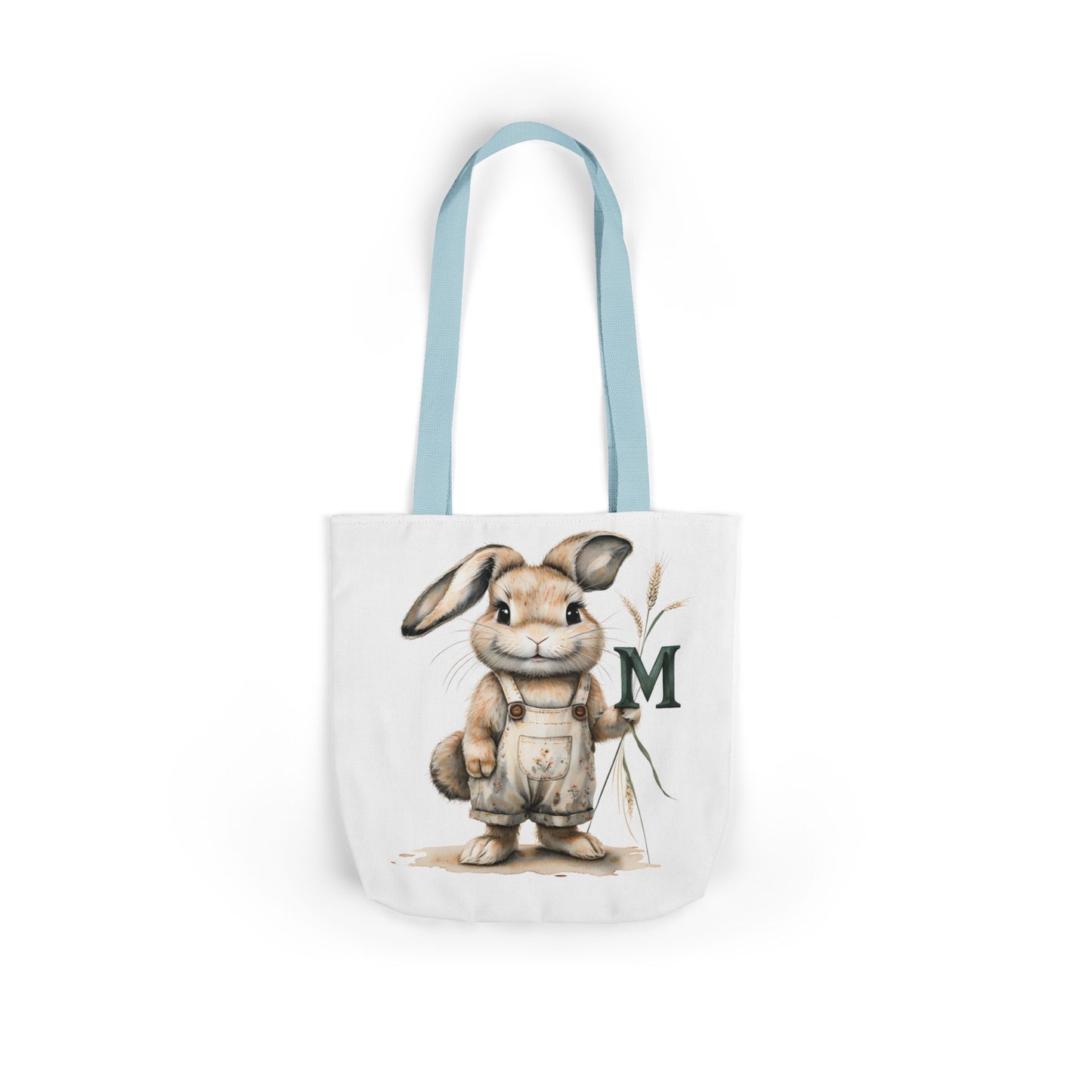 Adorable Letter M Bunny Canvas Tote Bag with 5-Color Straps, Perfect for Spring, Easter, Gift for Rabbit Lovers, Cute Eco-Friendly Bag