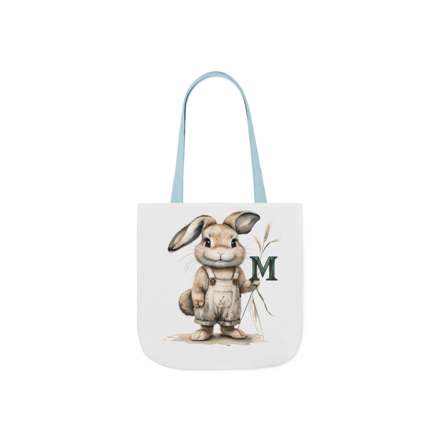 Adorable Letter M Bunny Canvas Tote Bag with 5-Color Straps, Perfect for Spring, Easter, Gift for Rabbit Lovers, Cute Eco-Friendly Bag
